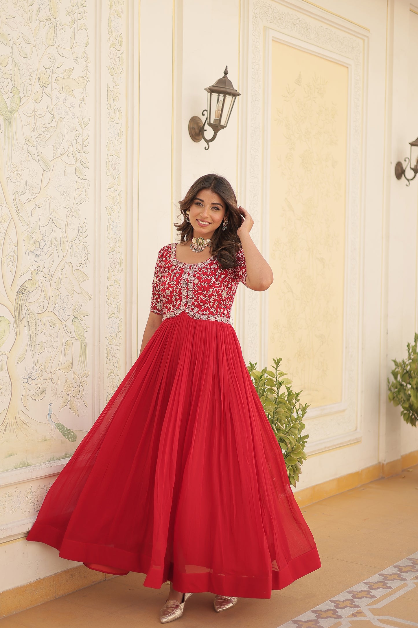 Elegant Georgette Embroidered Gown – Zari & Sequins Work