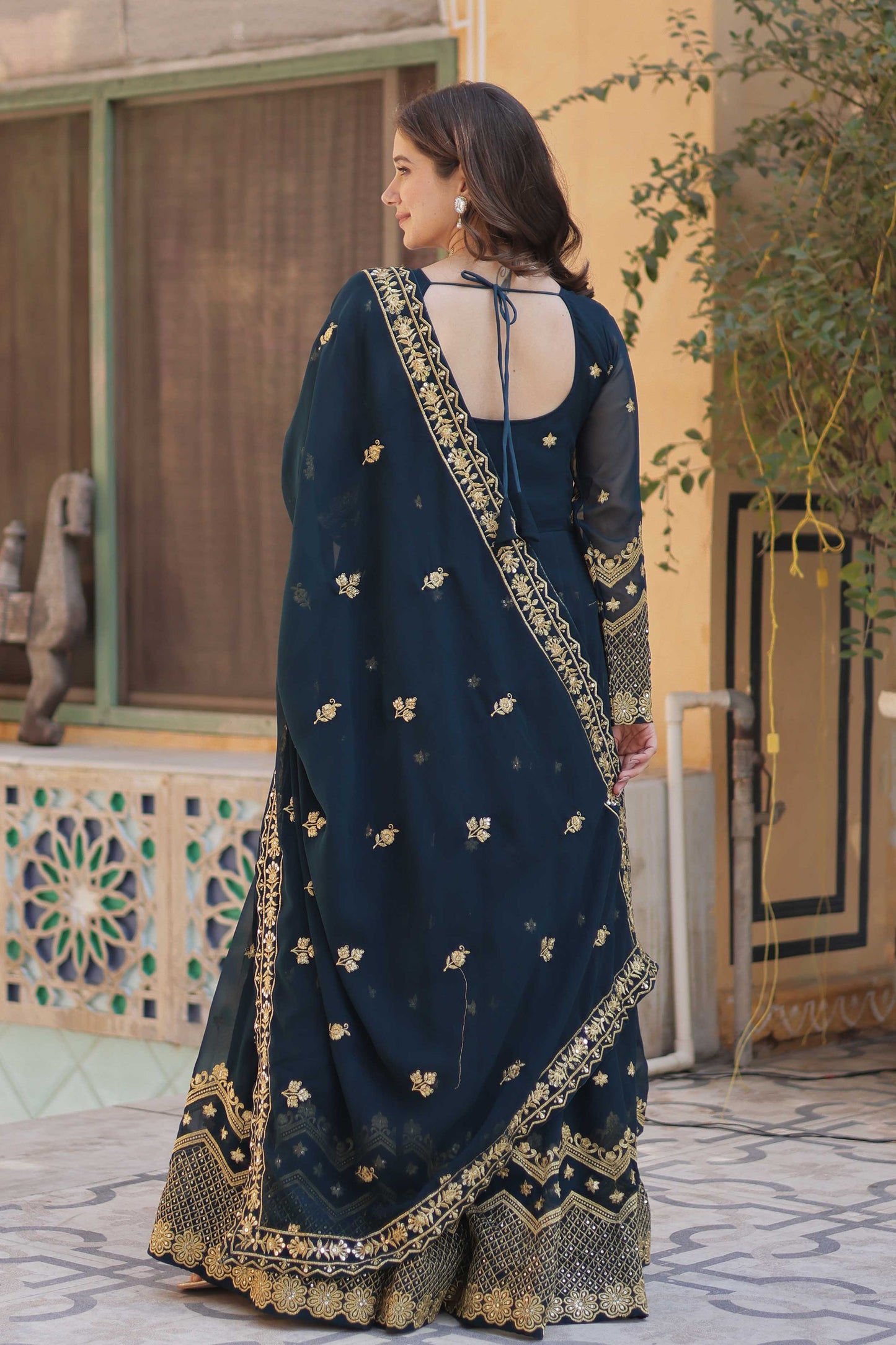 Premium Designer Readymade Gown with Dupatta – Zari & Sequins Embroidery | 2025 Collection