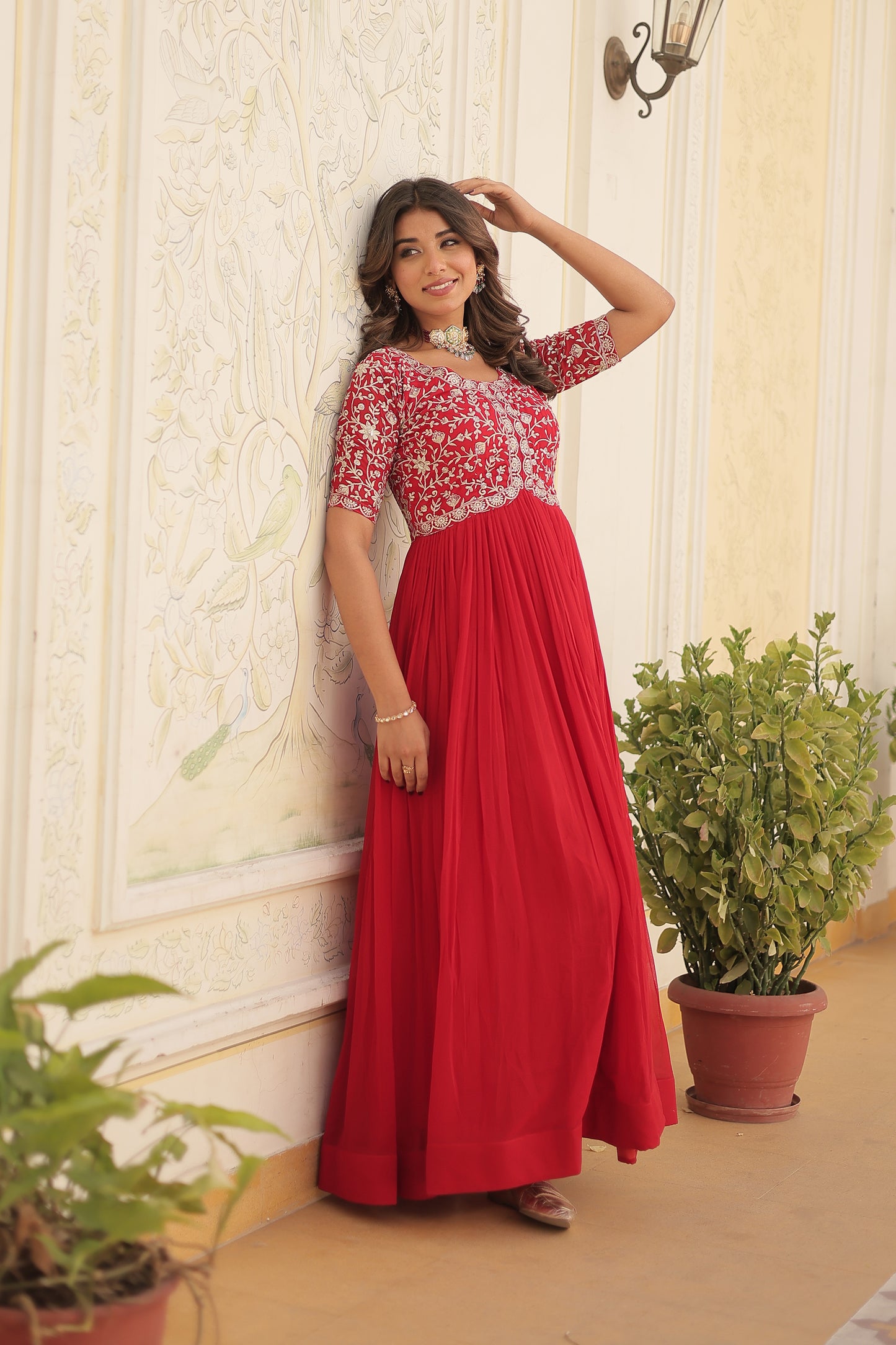 Elegant Georgette Embroidered Gown – Zari & Sequins Work