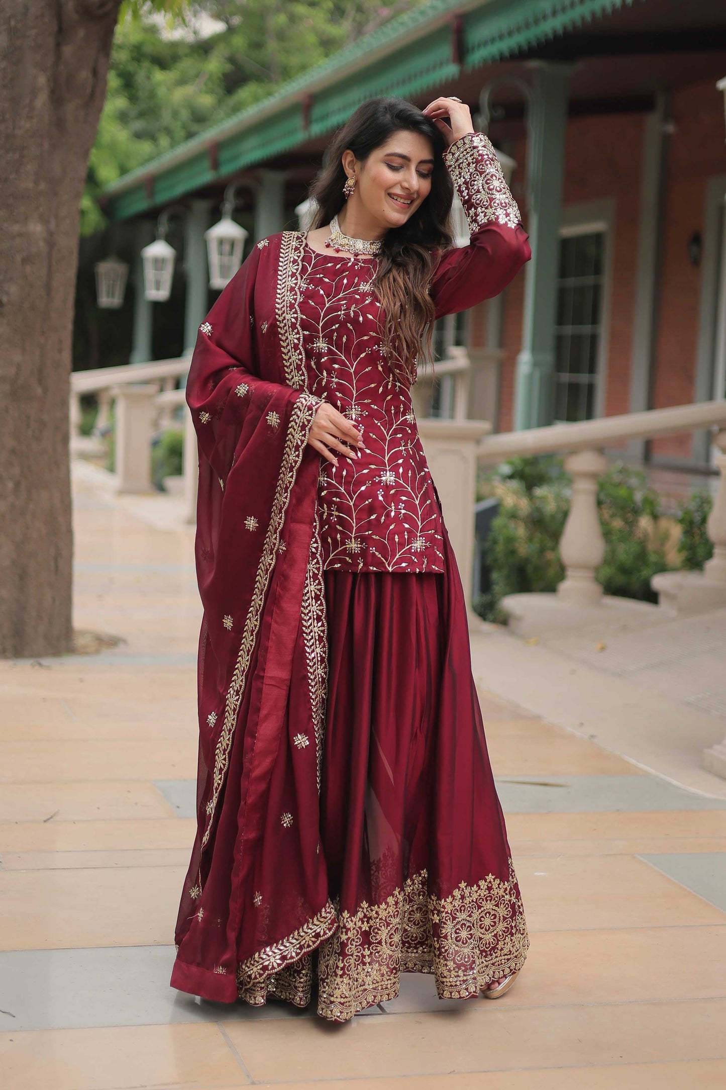 Premium Designer Kurti Plazzo Dupatta Set – Rangoli Silk with Heavy Sequins & Thread Embroidery