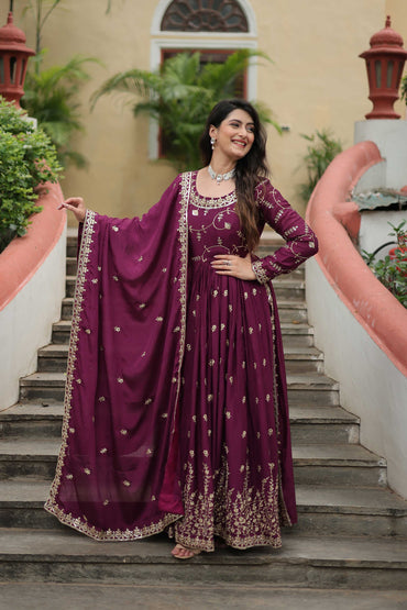 Premium Designer Top Gown Dupatta Set – Chinon With Rich Embroidery