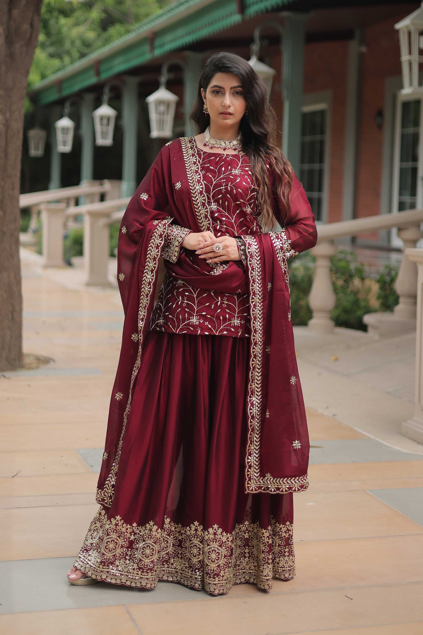 Premium Designer Kurti Plazzo Dupatta Set – Rangoli Silk with Heavy Sequins & Thread Embroidery