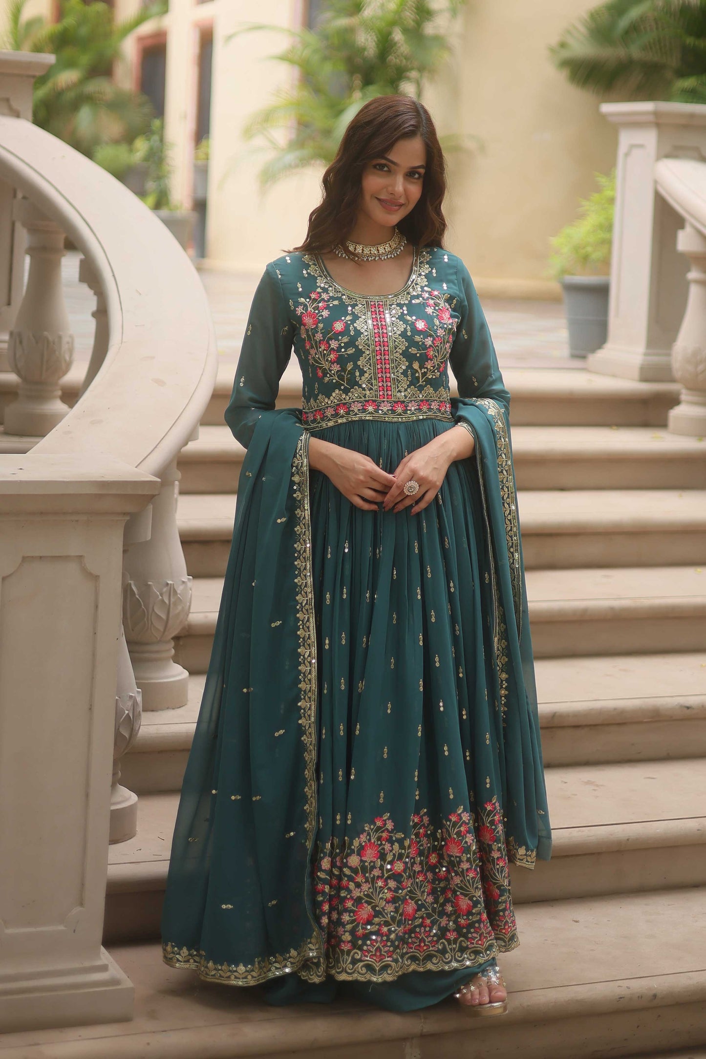 Premium Designer Top Sharara Dupatta Set – Faux Georgette with Rich Sequins Embroidery