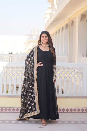 Faux Blooming Embroidered Gown with Dupatta – Sequins Work & 4-Meter Flair