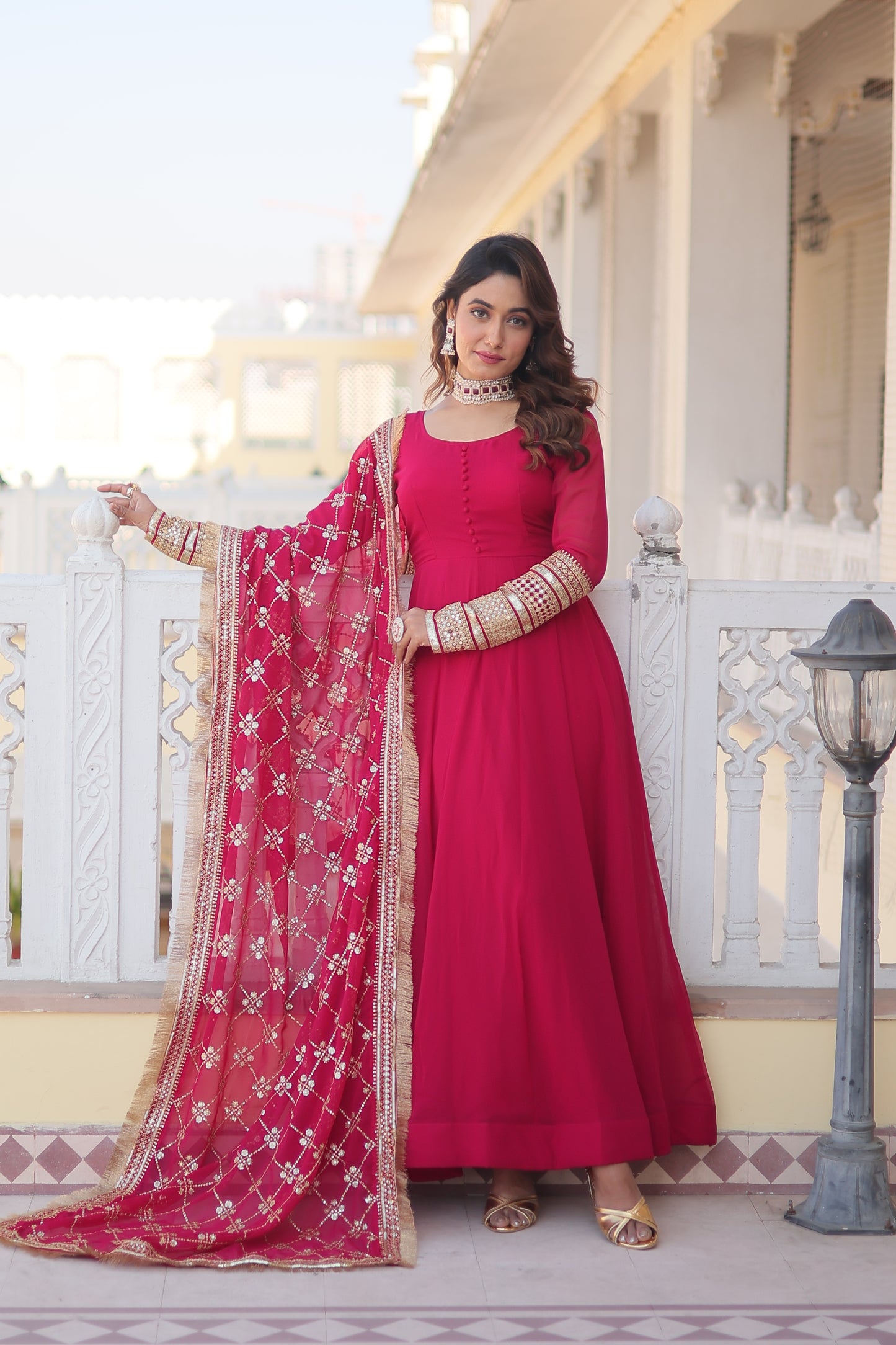 Faux Blooming Embroidered Gown with Dupatta – Sequins Work & 4-Meter Flair