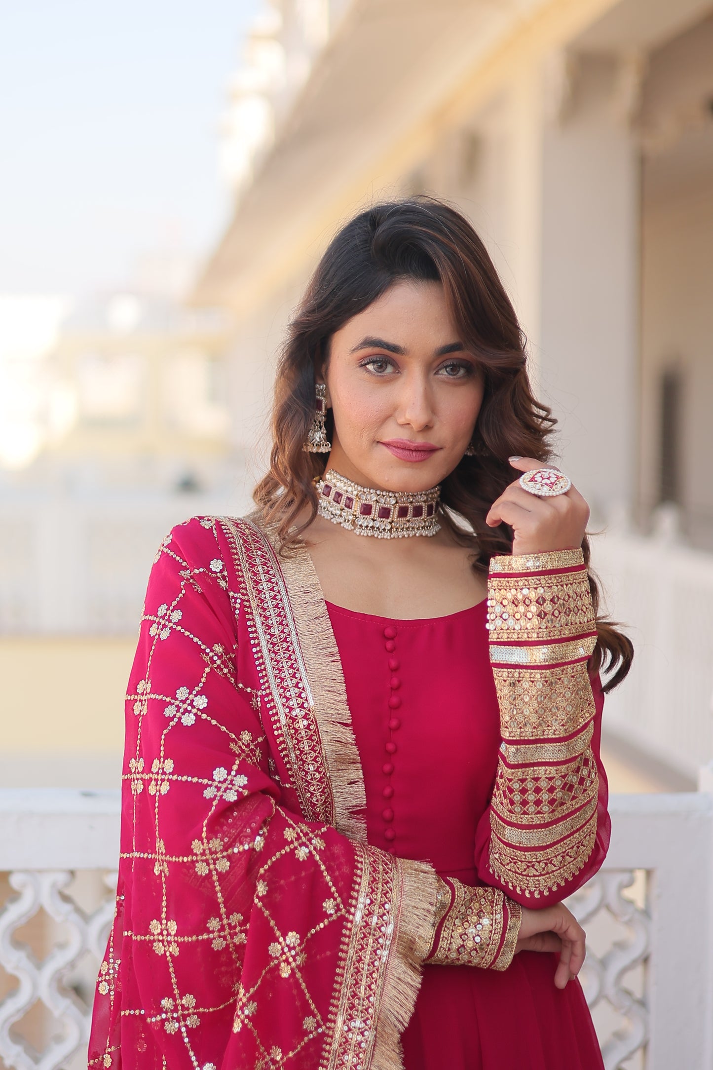 Faux Blooming Embroidered Gown with Dupatta – Sequins Work & 4-Meter Flair