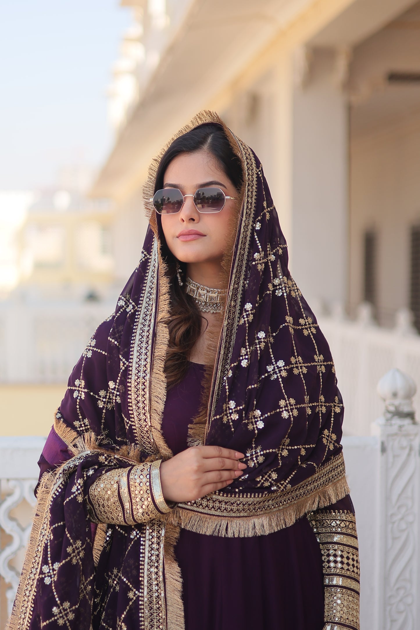 Faux Blooming Embroidered Gown with Dupatta – Sequins Work & 4-Meter Flair
