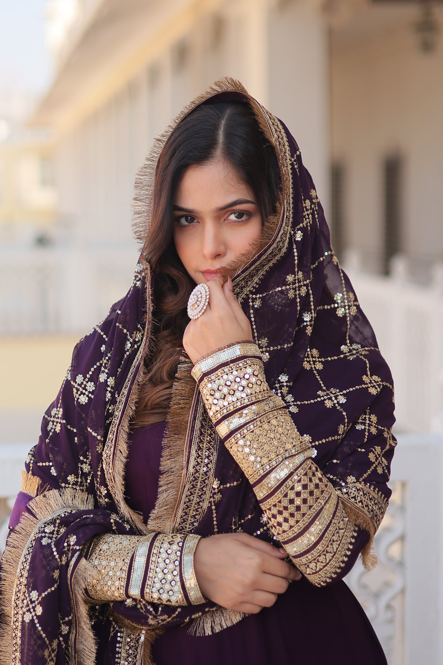 Faux Blooming Embroidered Gown with Dupatta – Sequins Work & 4-Meter Flair