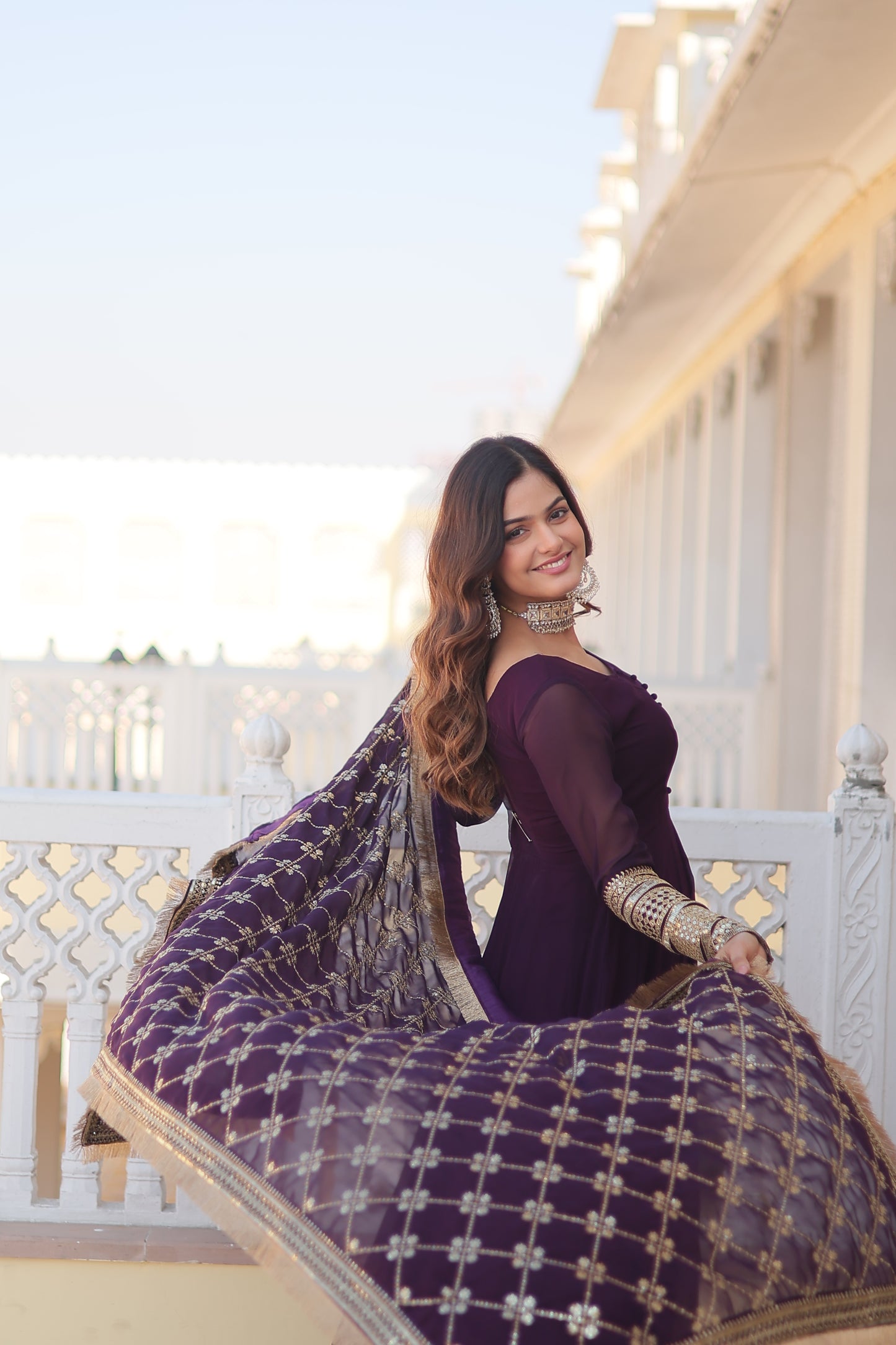 Faux Blooming Embroidered Gown with Dupatta – Sequins Work & 4-Meter Flair