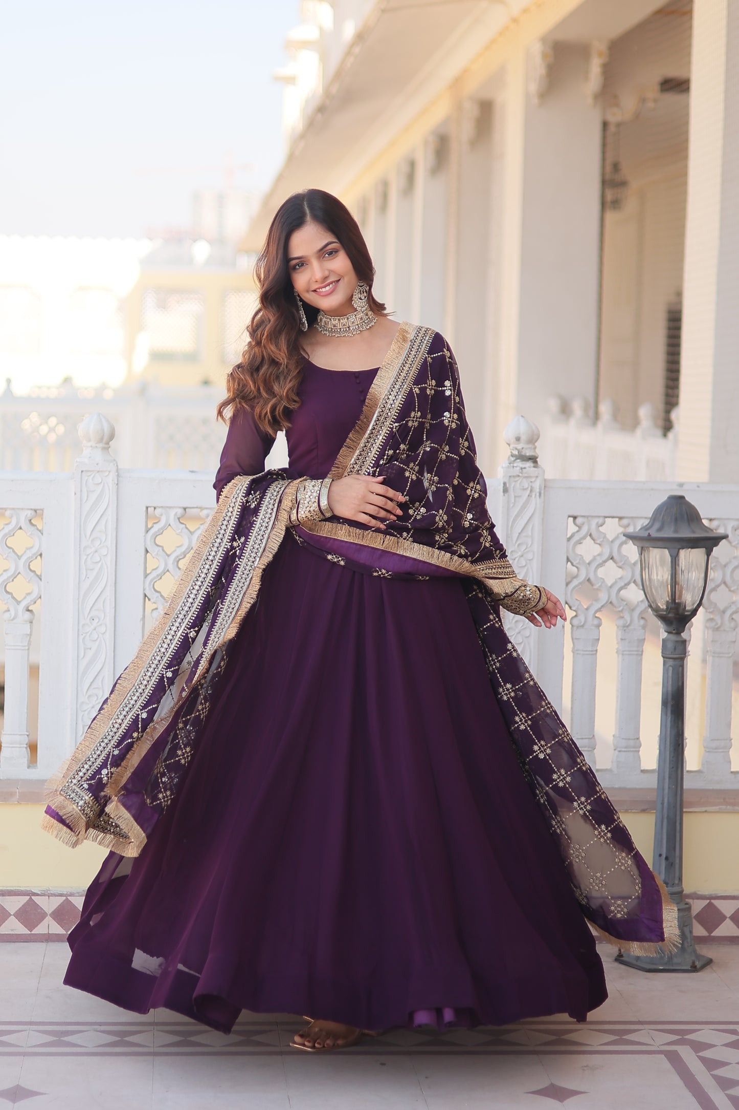 Faux Blooming Embroidered Gown with Dupatta – Sequins Work & 4-Meter Flair