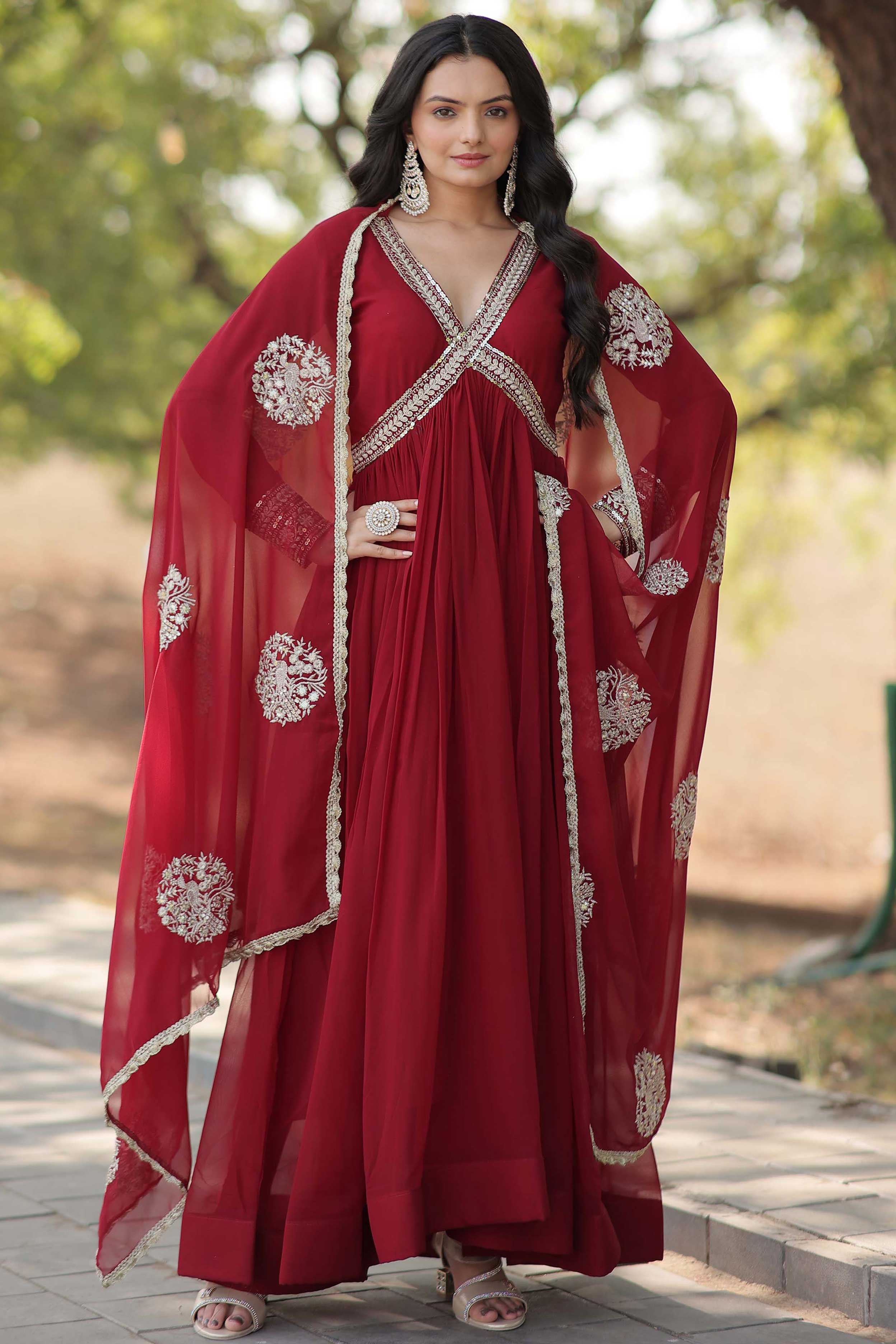 New Designer Party Wear Gown – Heavy Embroidery & Sequins Work with Dupatta | Ready-to-Wear Collection