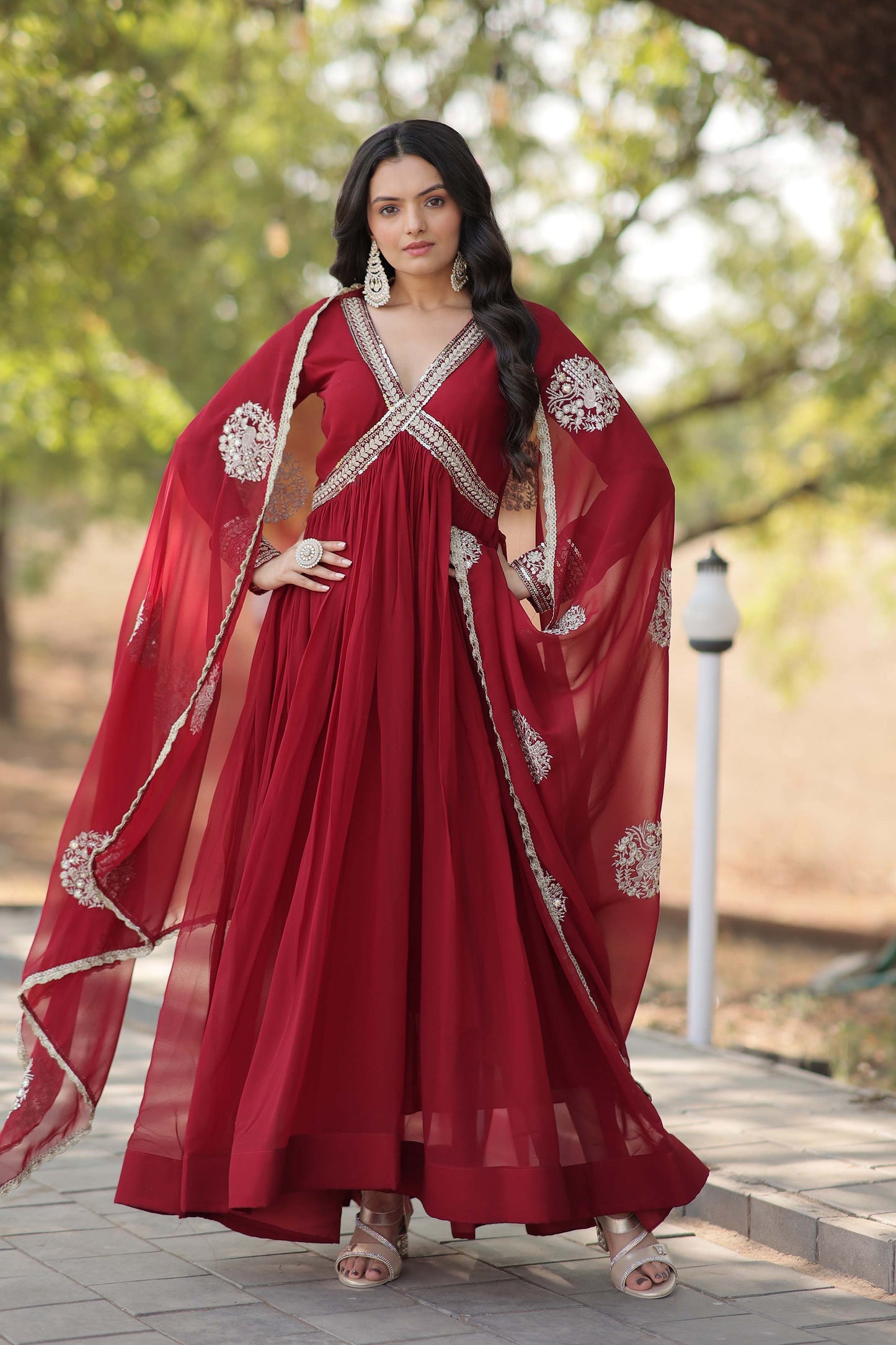 New Designer Party Wear Gown – Heavy Embroidery & Sequins Work with Dupatta | Ready-to-Wear Collection