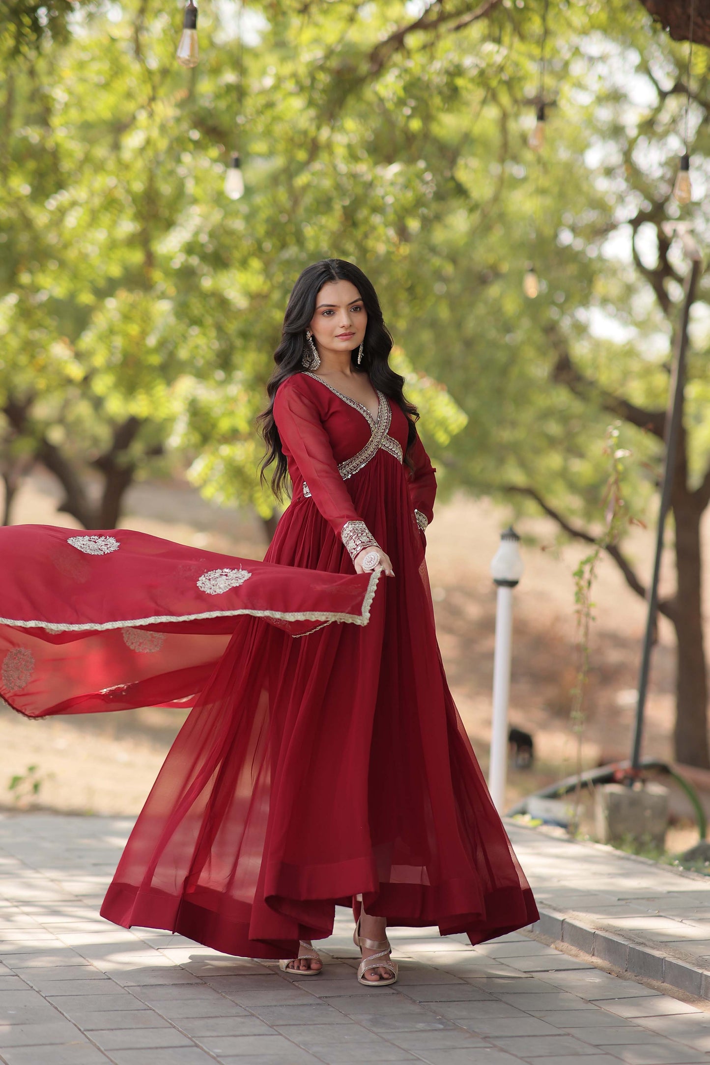 New Designer Party Wear Gown – Heavy Embroidery & Sequins Work with Dupatta | Ready-to-Wear Collection
