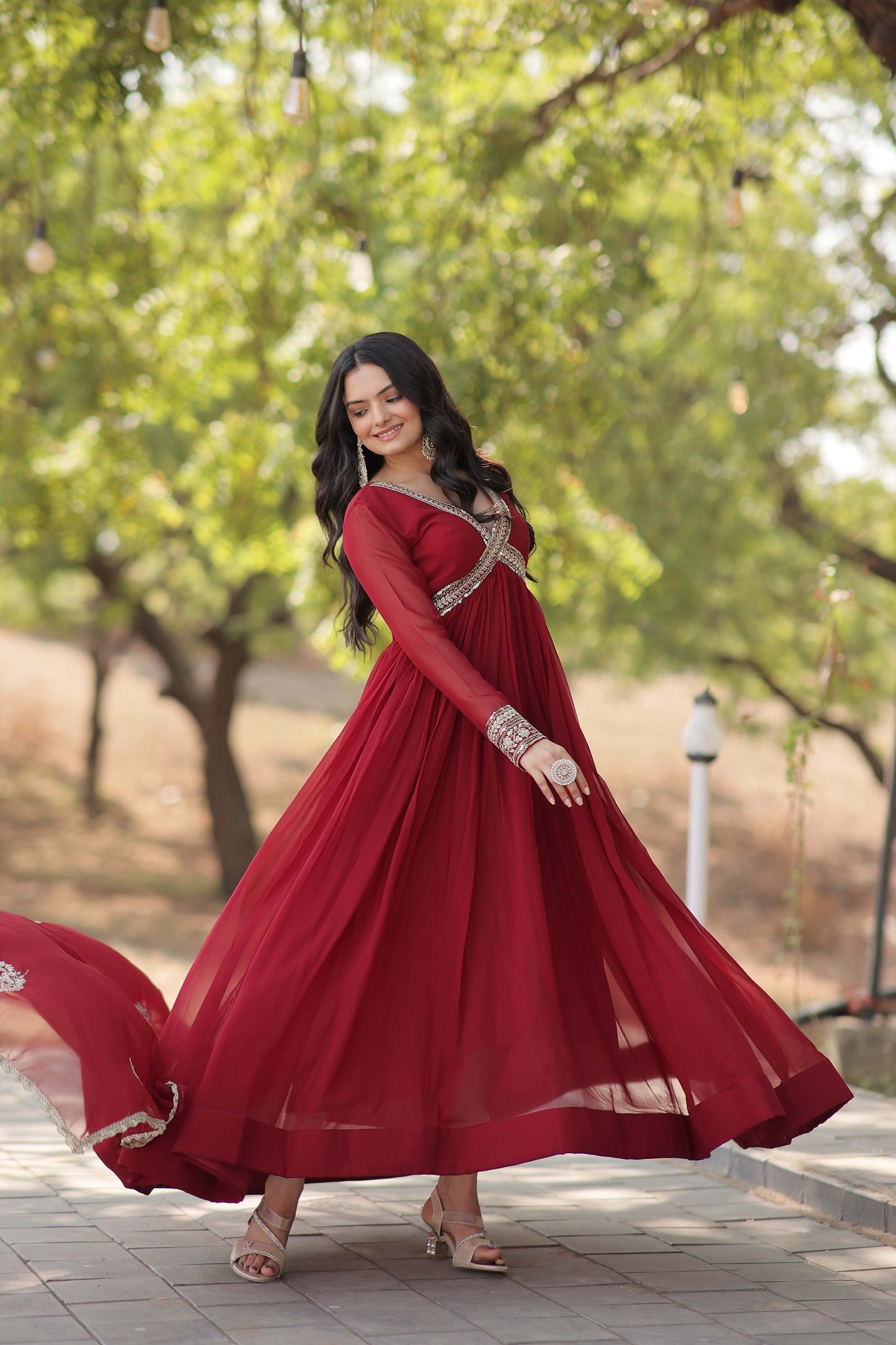 New Designer Party Wear Gown – Heavy Embroidery & Sequins Work with Dupatta | Ready-to-Wear Collection