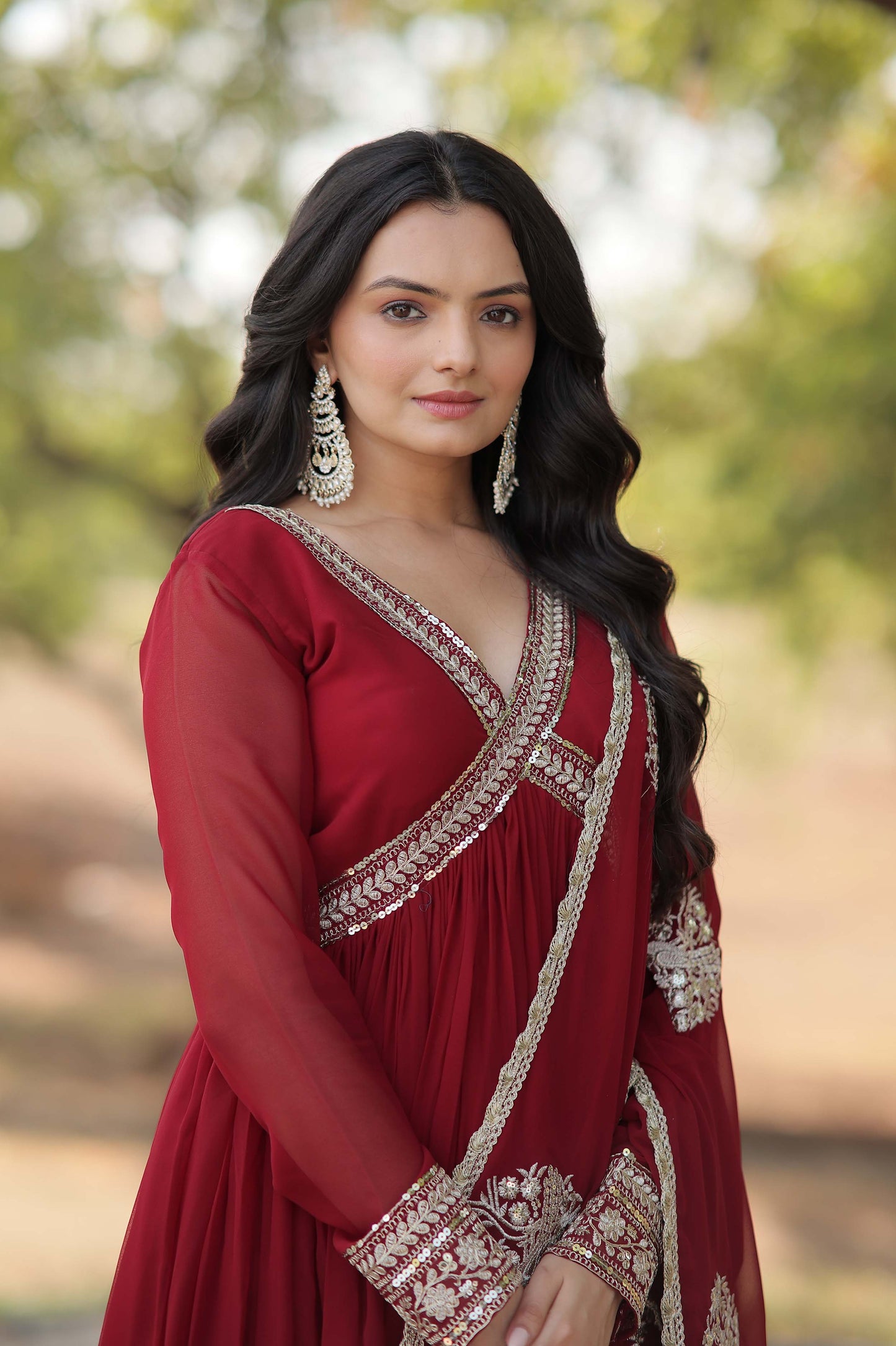 New Designer Party Wear Gown – Heavy Embroidery & Sequins Work with Dupatta | Ready-to-Wear Collection