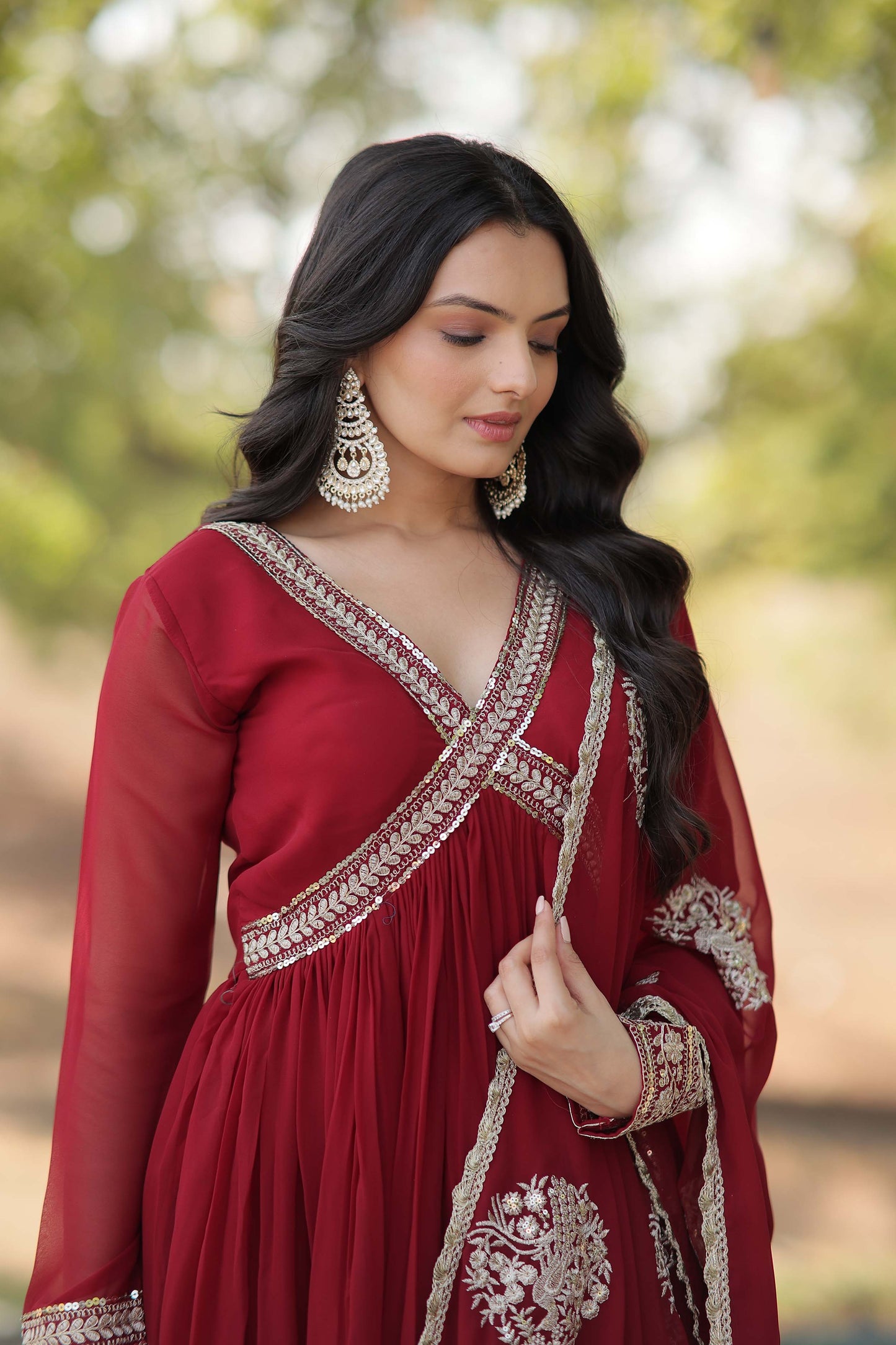 New Designer Party Wear Gown – Heavy Embroidery & Sequins Work with Dupatta | Ready-to-Wear Collection