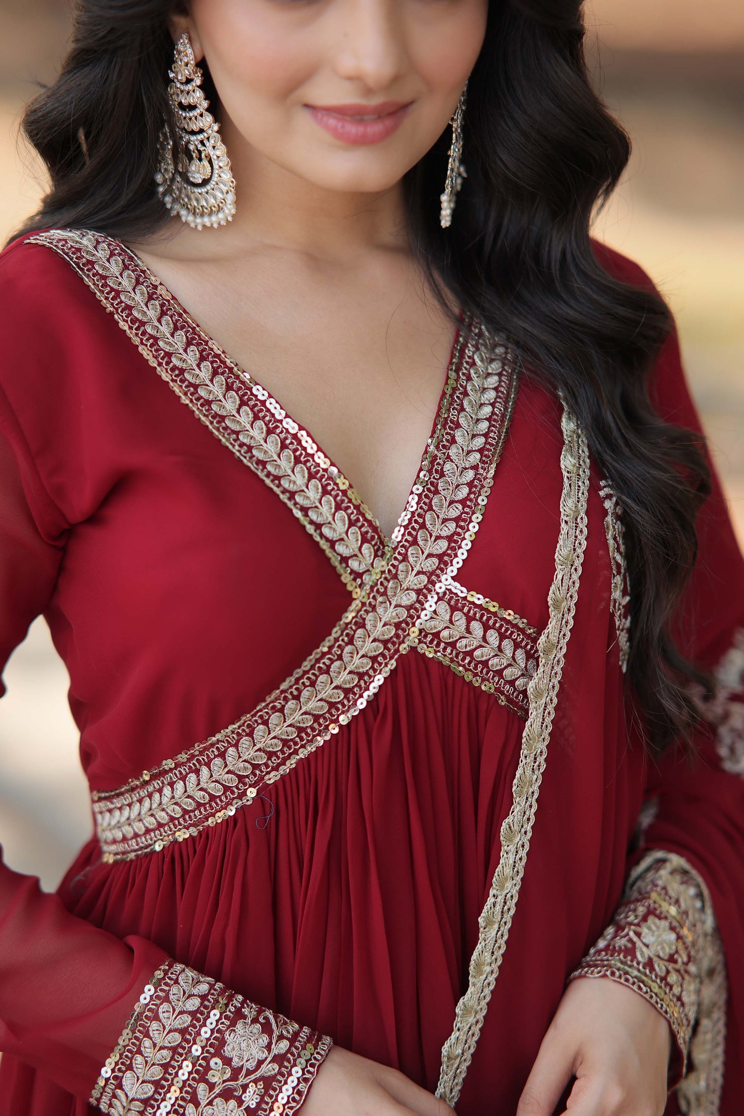 New Designer Party Wear Gown – Heavy Embroidery & Sequins Work with Dupatta | Ready-to-Wear Collection