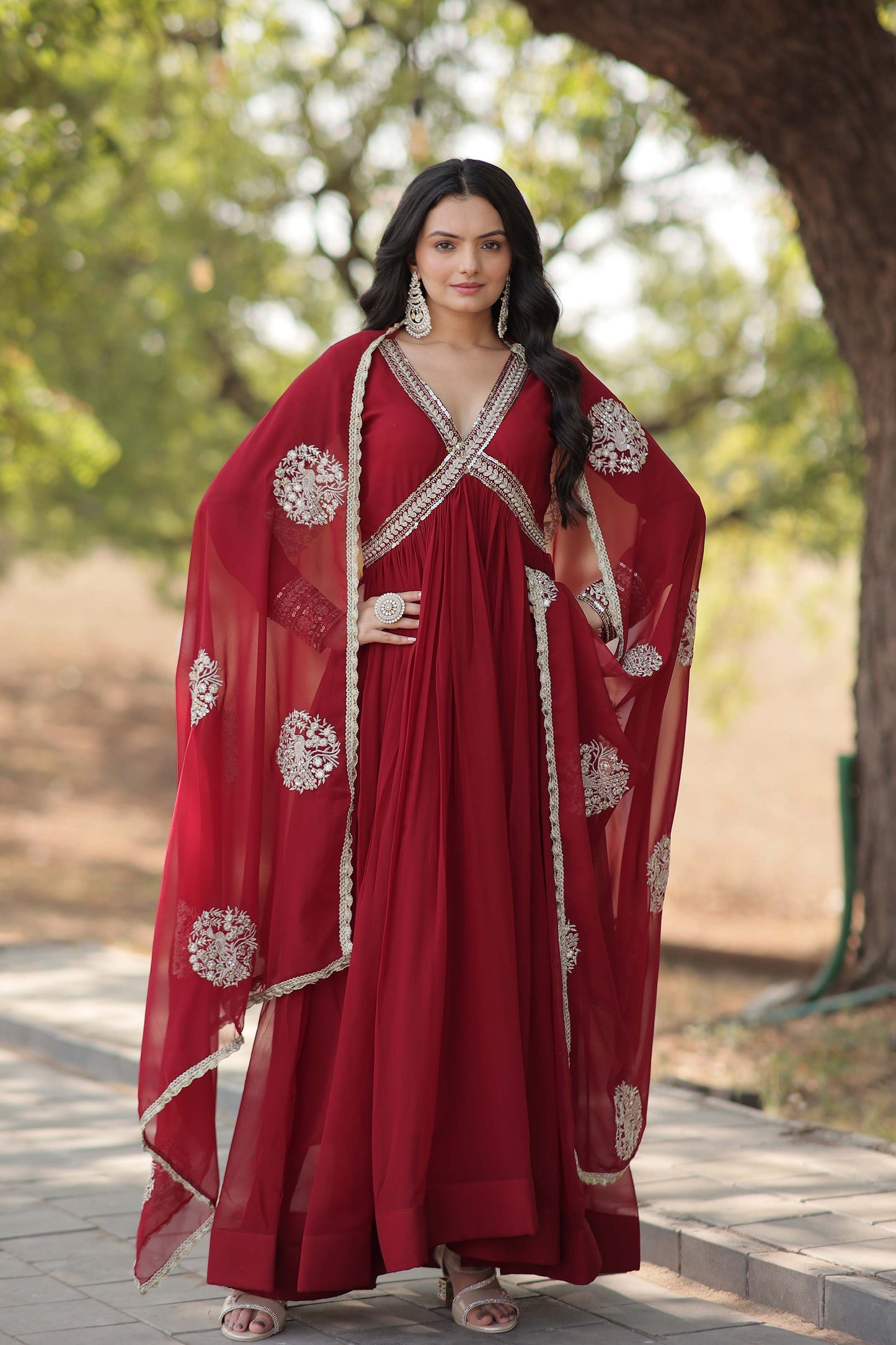 New Designer Party Wear Gown – Heavy Embroidery & Sequins Work with Dupatta | Ready-to-Wear Collection