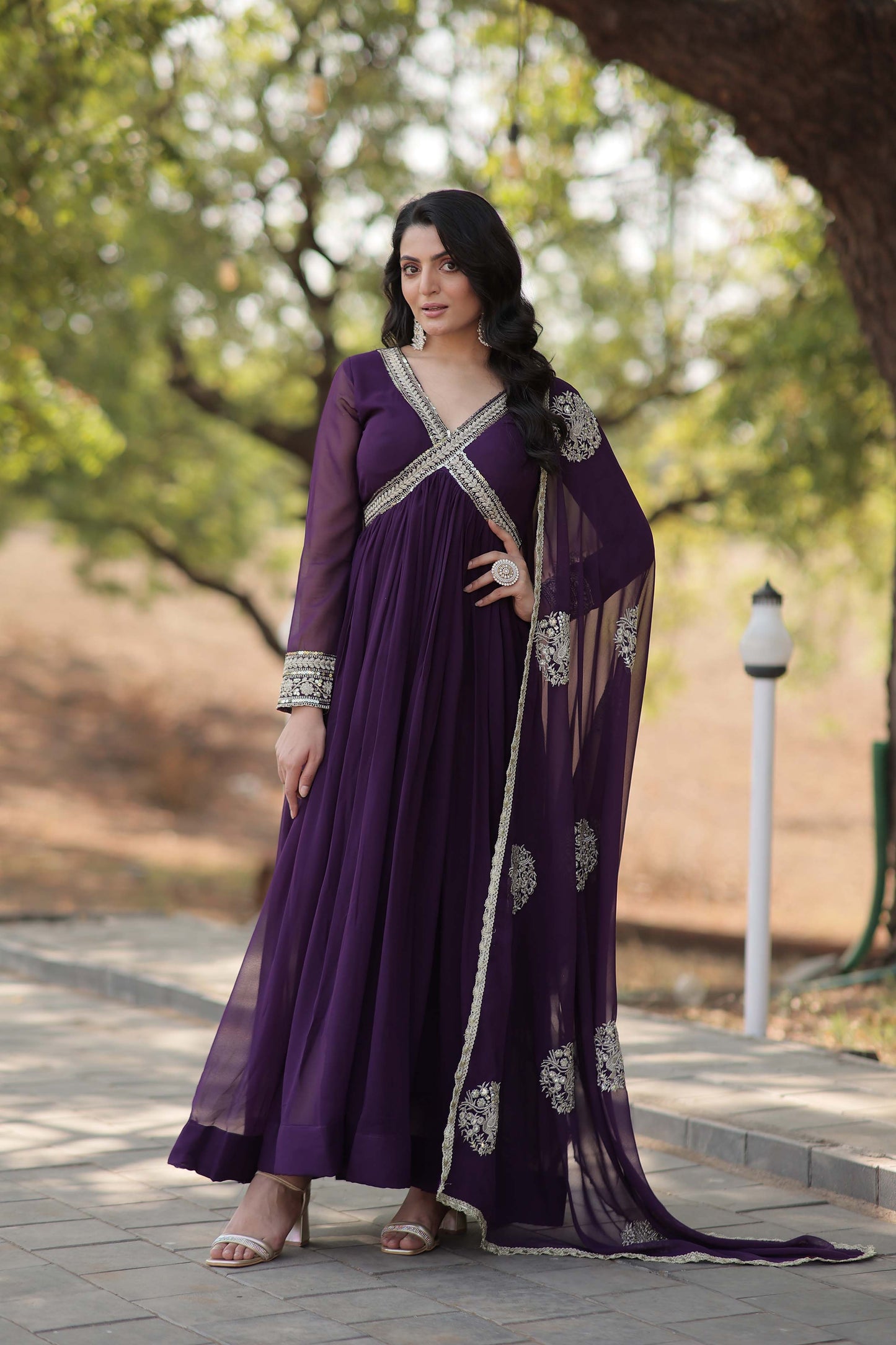 New Designer Party Wear Gown – Heavy Embroidery & Sequins Work with Dupatta | Ready-to-Wear Collection