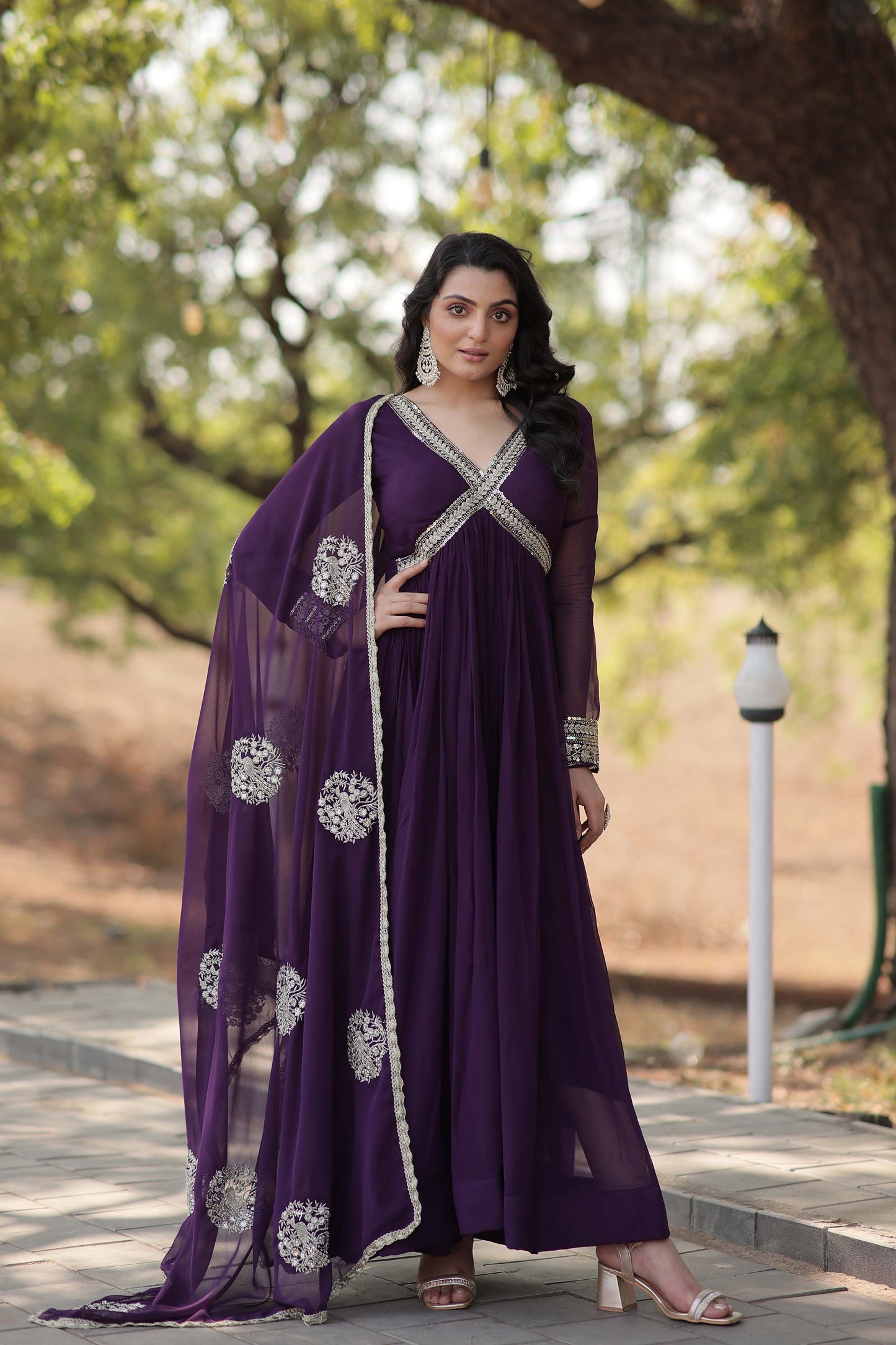 New Designer Party Wear Gown – Heavy Embroidery & Sequins Work with Dupatta | Ready-to-Wear Collection