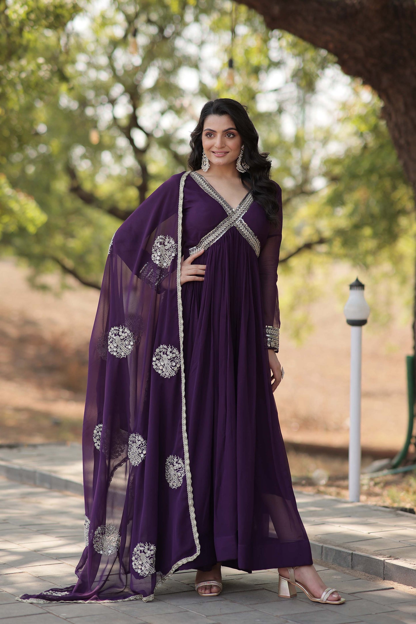 New Designer Party Wear Gown – Heavy Embroidery & Sequins Work with Dupatta | Ready-to-Wear Collection