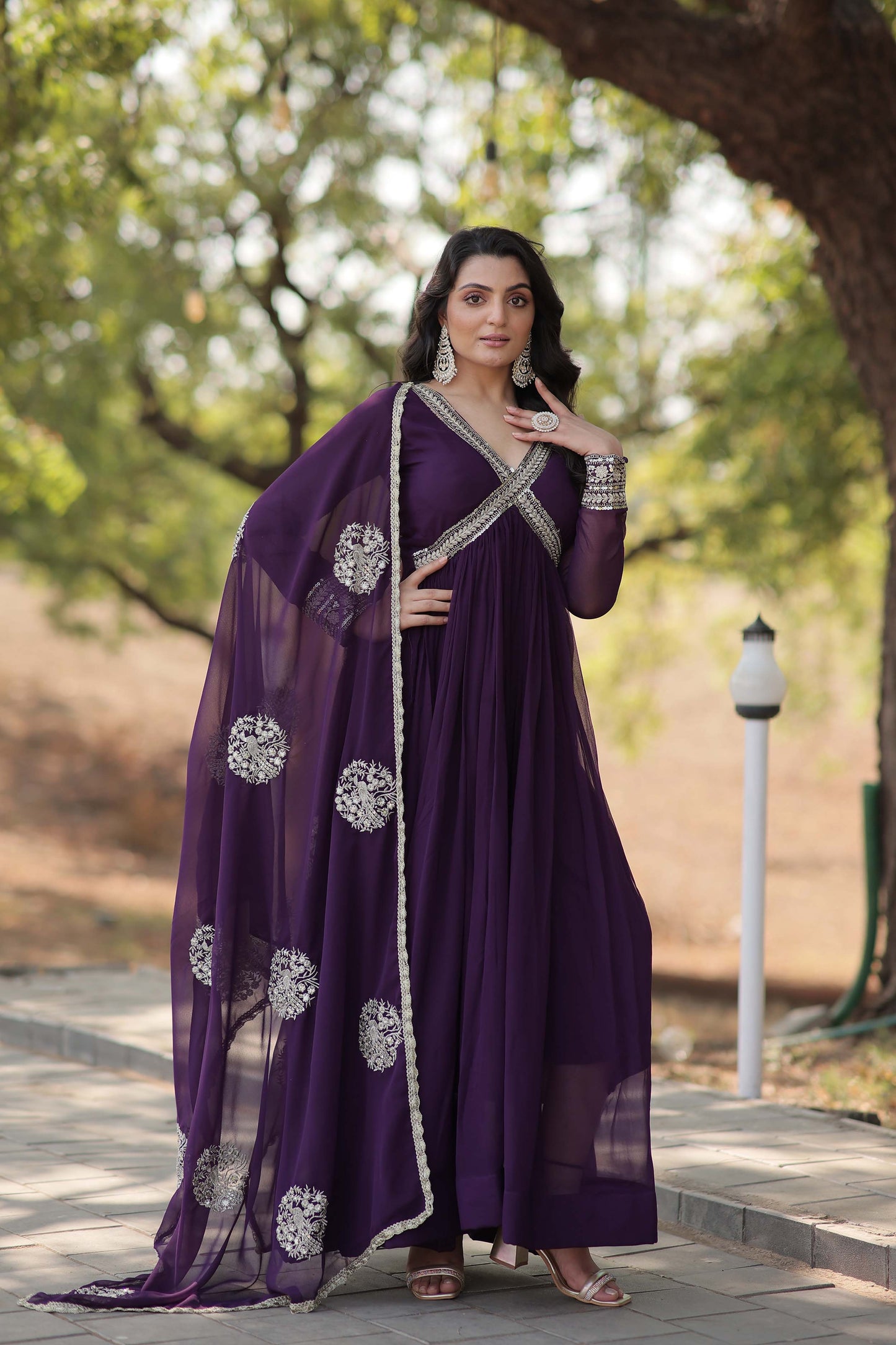 New Designer Party Wear Gown – Heavy Embroidery & Sequins Work with Dupatta | Ready-to-Wear Collection