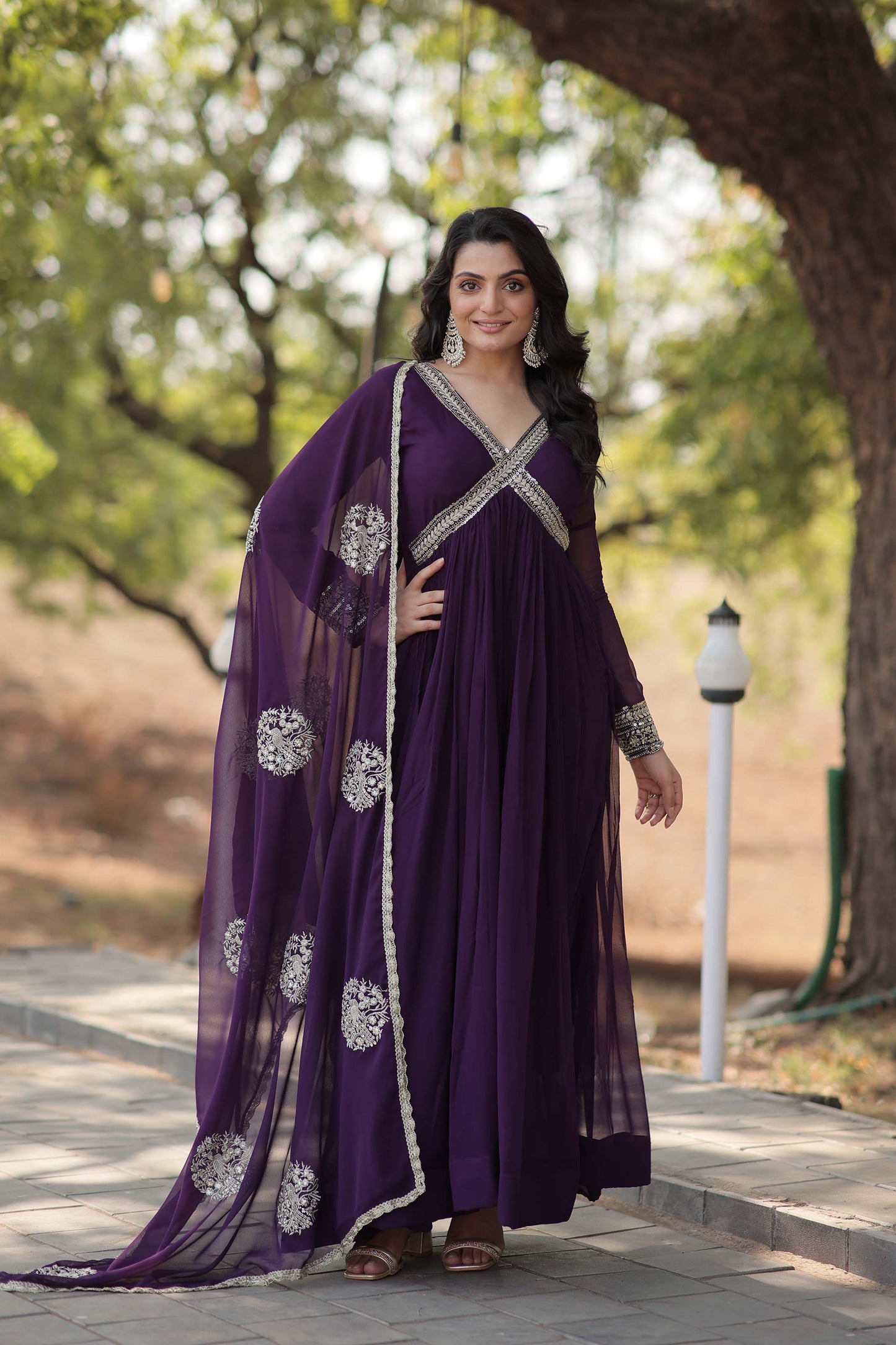New Designer Party Wear Gown – Heavy Embroidery & Sequins Work with Dupatta | Ready-to-Wear Collection