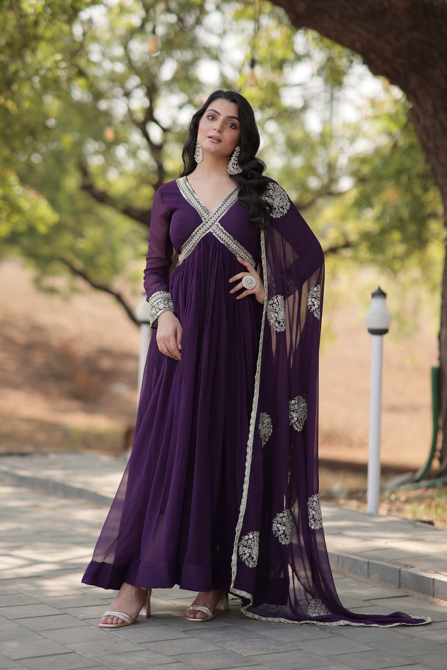 New Designer Party Wear Gown – Heavy Embroidery & Sequins Work with Dupatta | Ready-to-Wear Collection