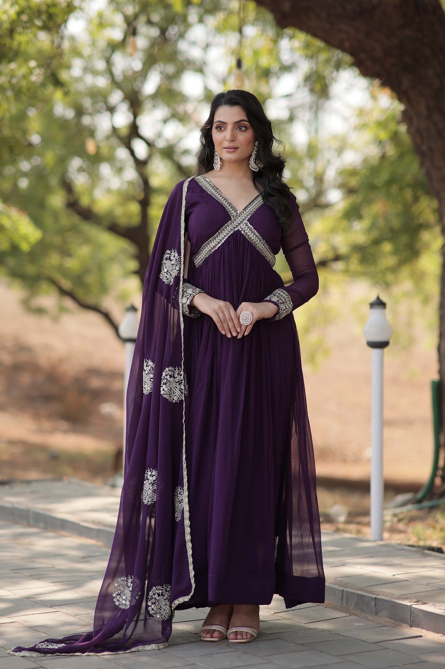 New Designer Party Wear Gown – Heavy Embroidery & Sequins Work with Dupatta | Ready-to-Wear Collection