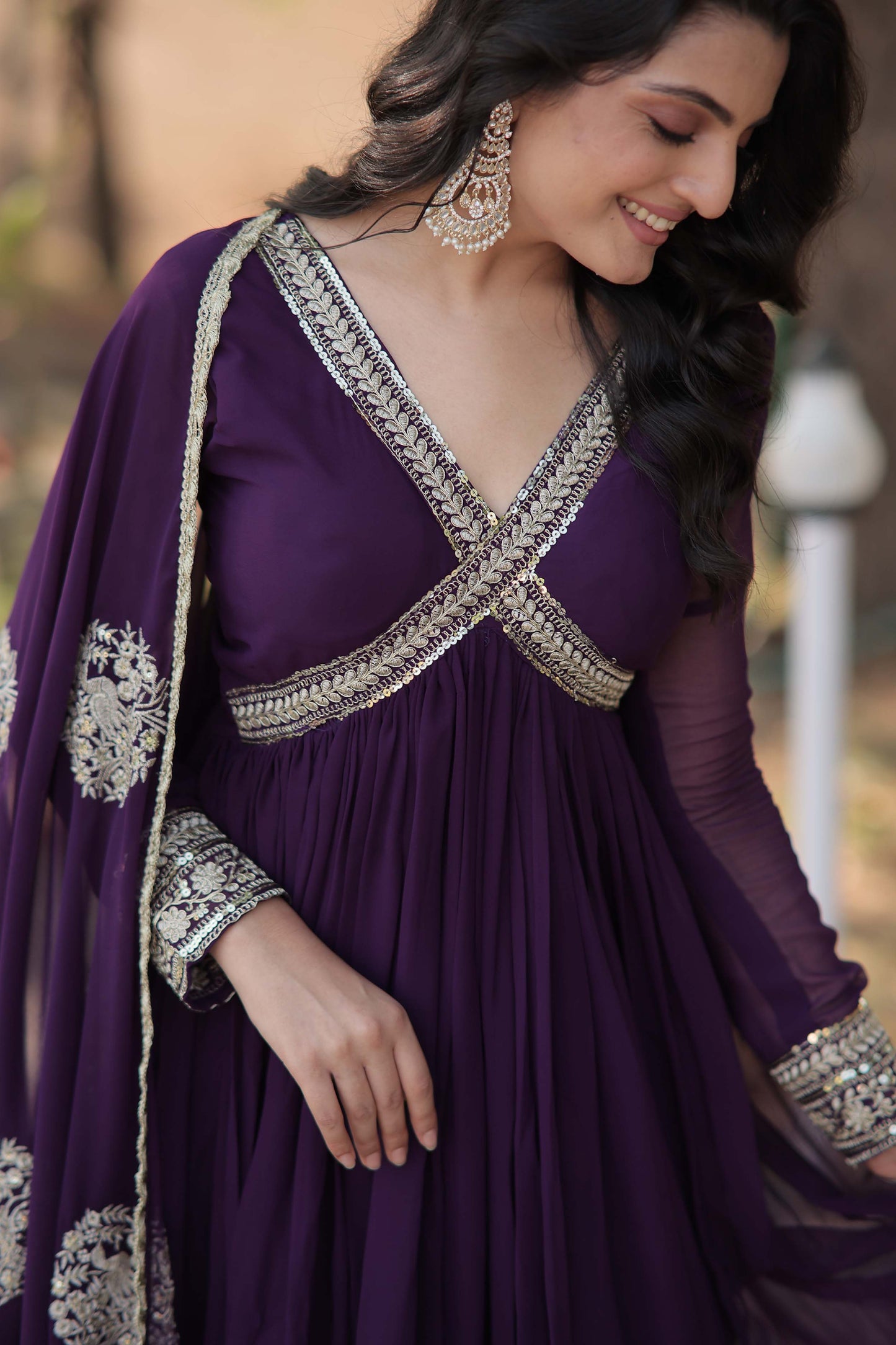 New Designer Party Wear Gown – Heavy Embroidery & Sequins Work with Dupatta | Ready-to-Wear Collection