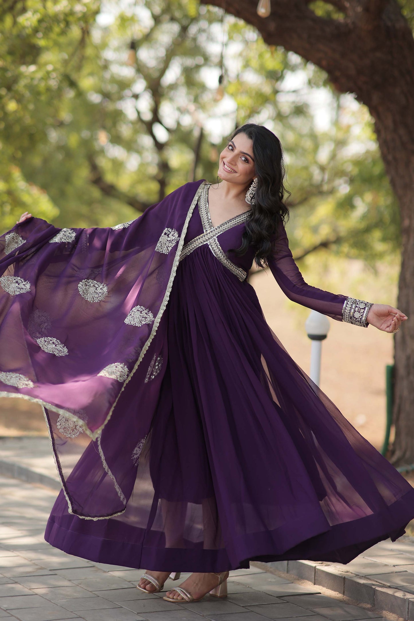 New Designer Party Wear Gown – Heavy Embroidery & Sequins Work with Dupatta | Ready-to-Wear Collection