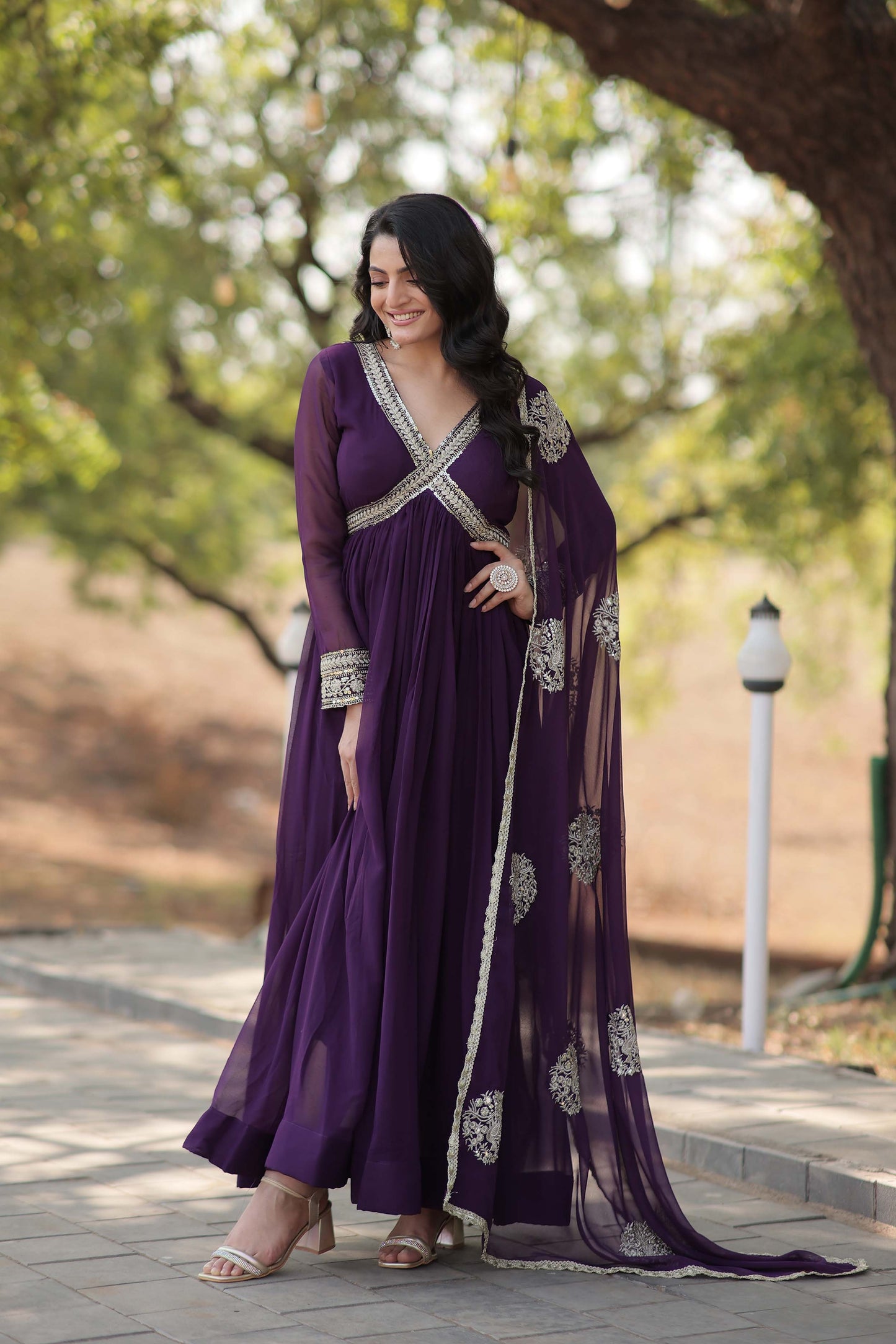New Designer Party Wear Gown – Heavy Embroidery & Sequins Work with Dupatta | Ready-to-Wear Collection