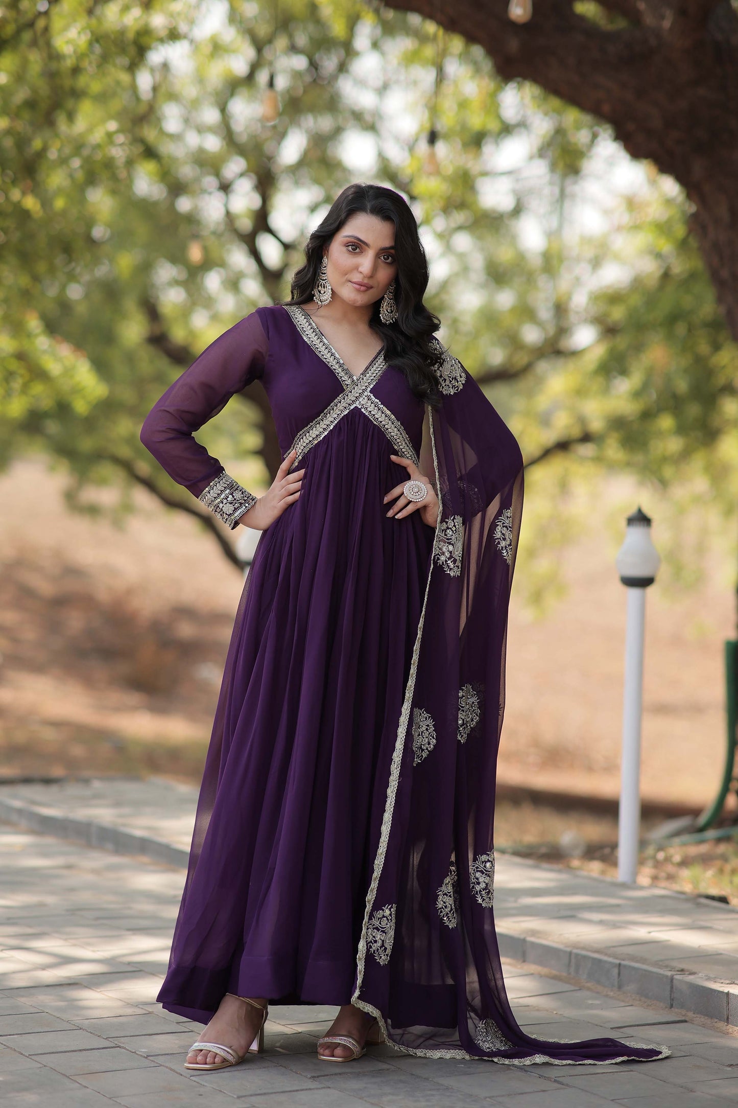 New Designer Party Wear Gown – Heavy Embroidery & Sequins Work with Dupatta | Ready-to-Wear Collection