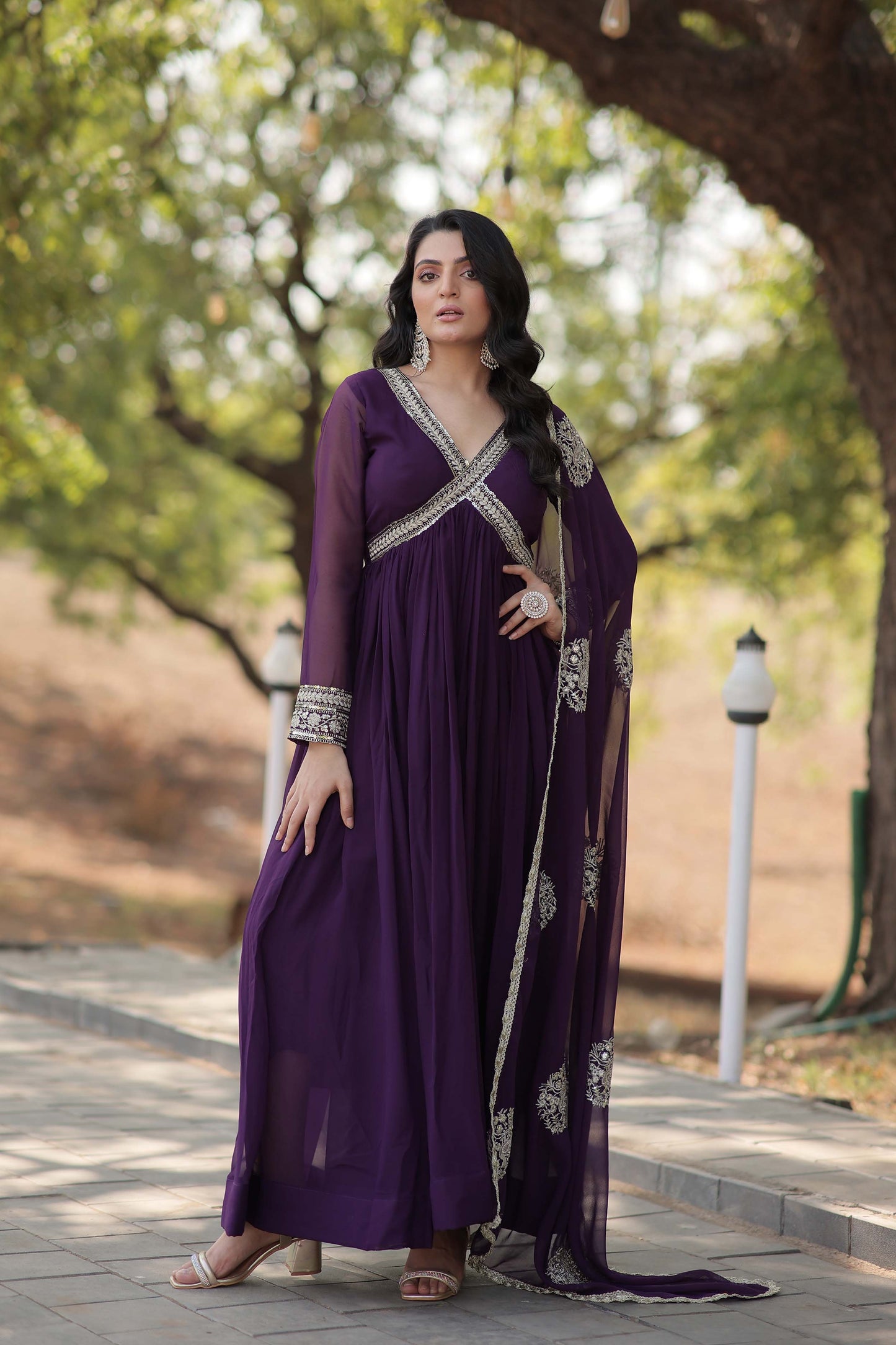 New Designer Party Wear Gown – Heavy Embroidery & Sequins Work with Dupatta | Ready-to-Wear Collection