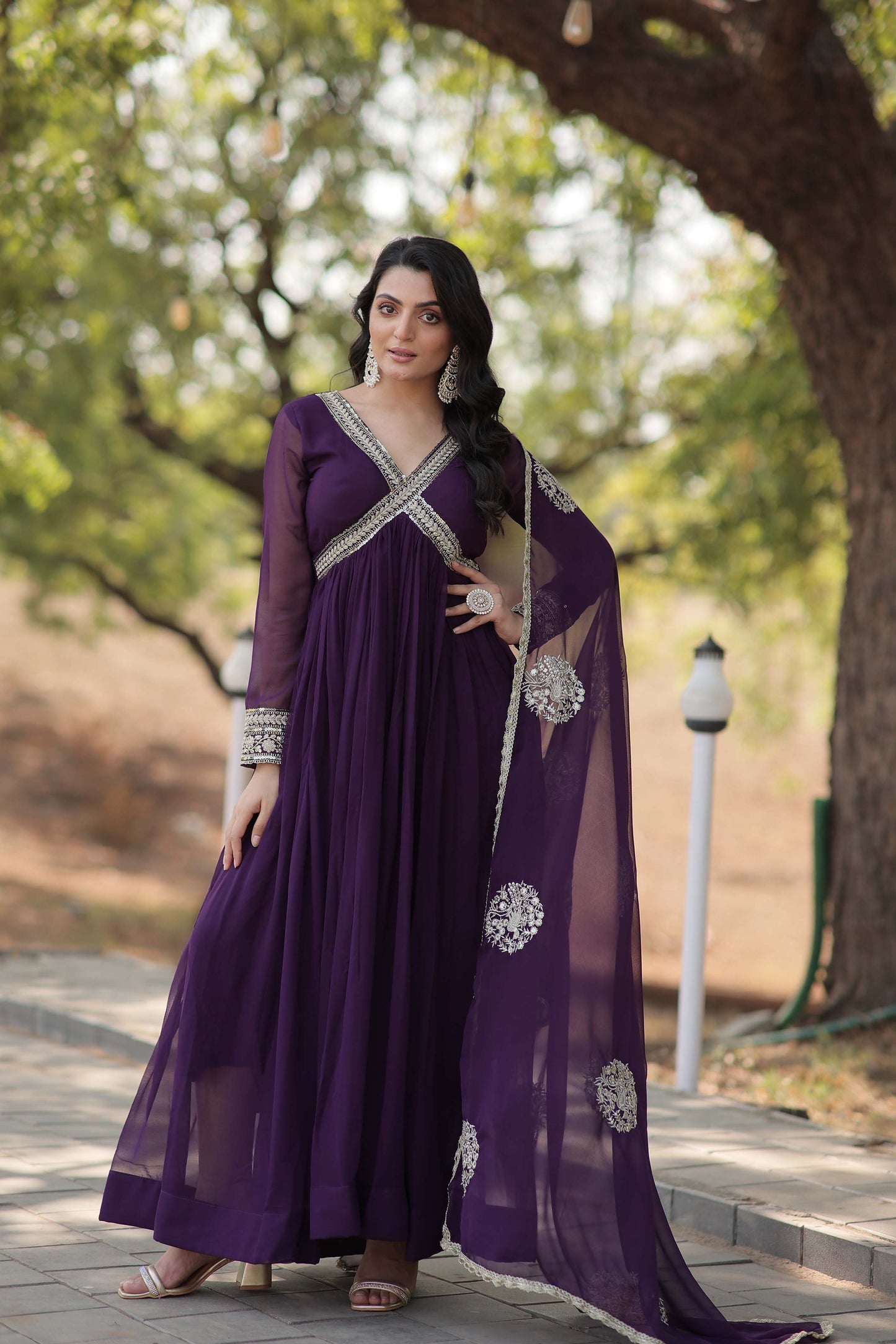 New Designer Party Wear Gown – Heavy Embroidery & Sequins Work with Dupatta | Ready-to-Wear Collection