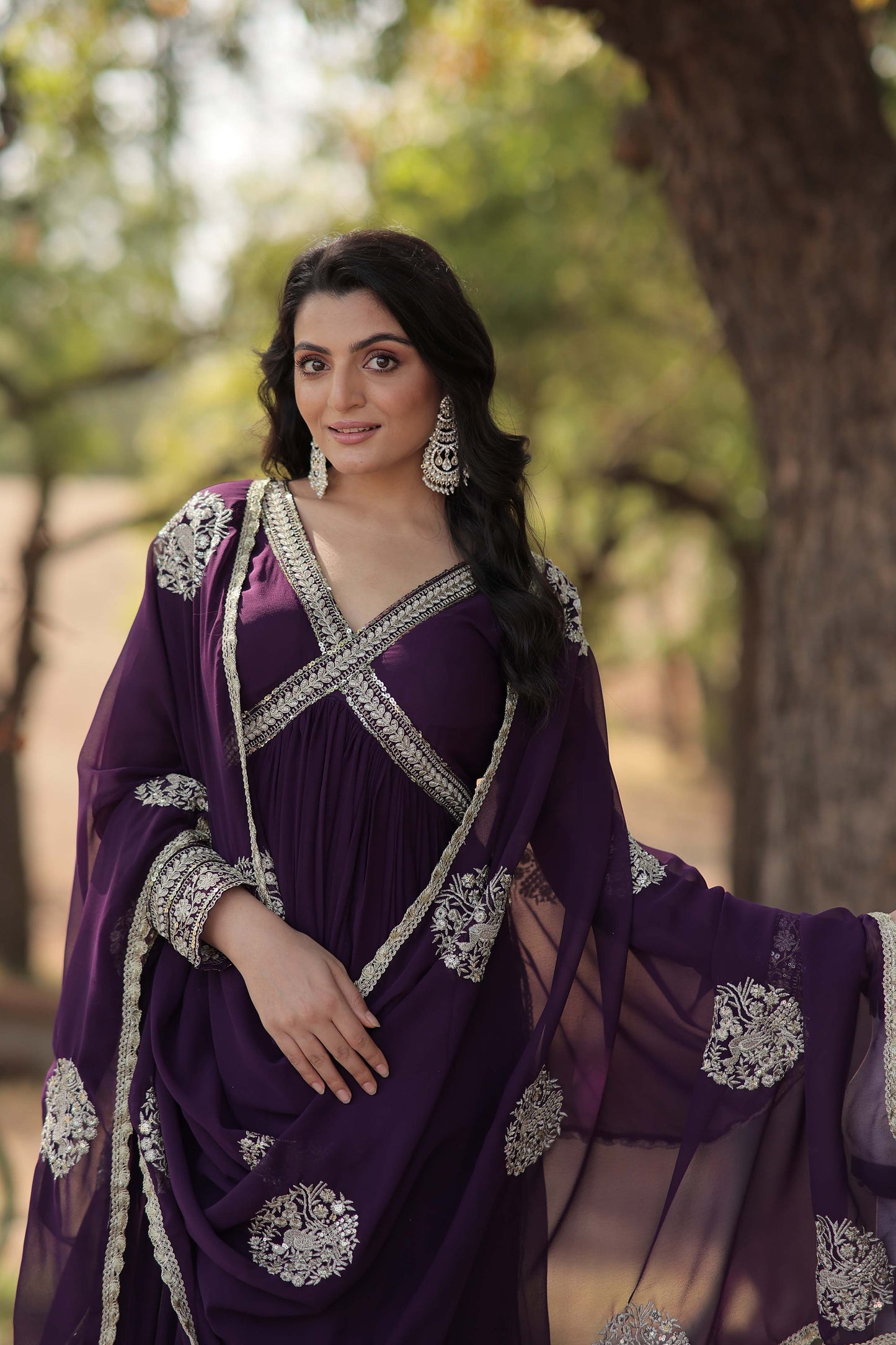 New Designer Party Wear Gown – Heavy Embroidery & Sequins Work with Dupatta | Ready-to-Wear Collection