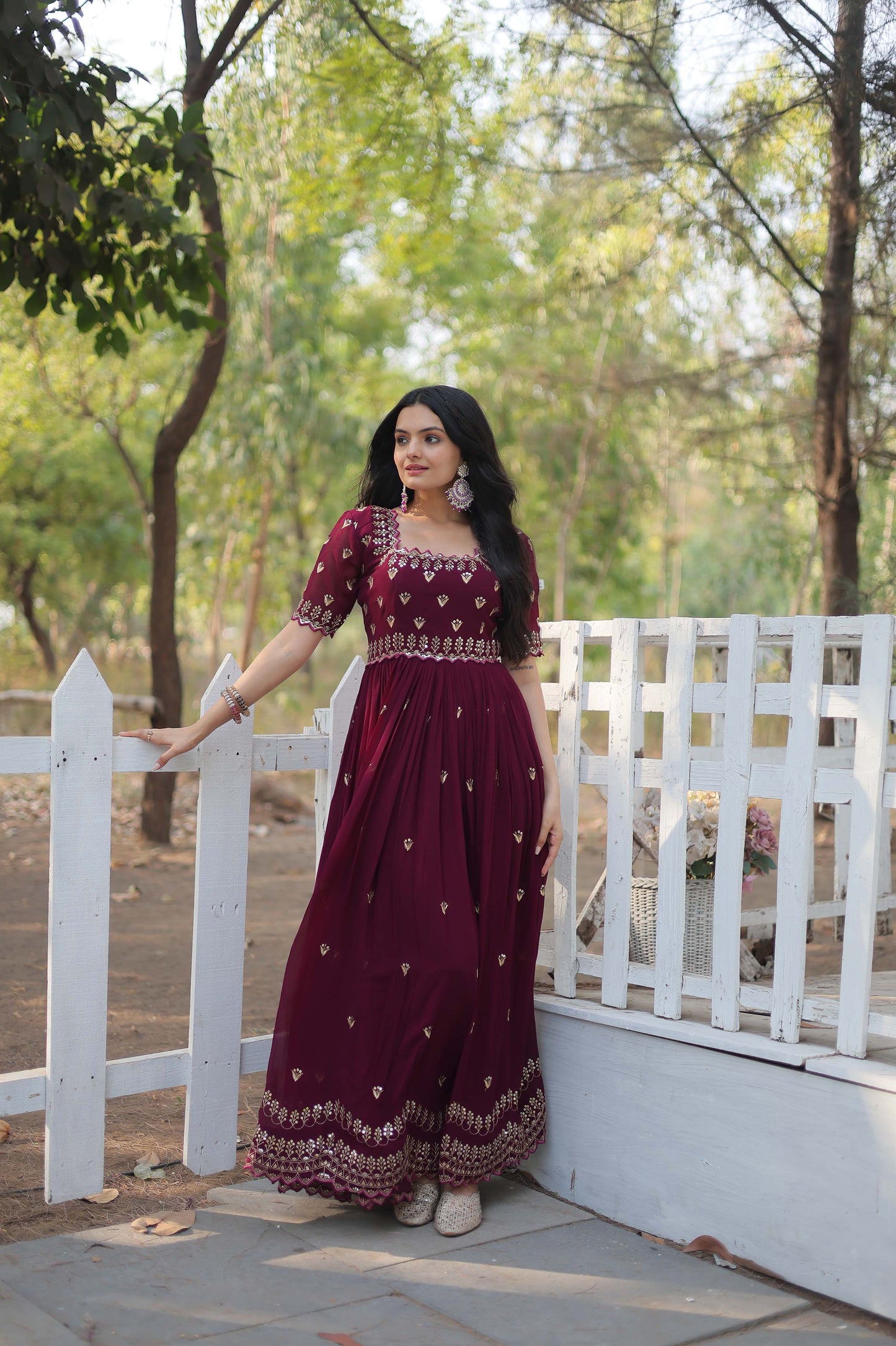 Brown Sequins Embroidered Readymade Anarkali Gown – Faux Blooming with Zari Work