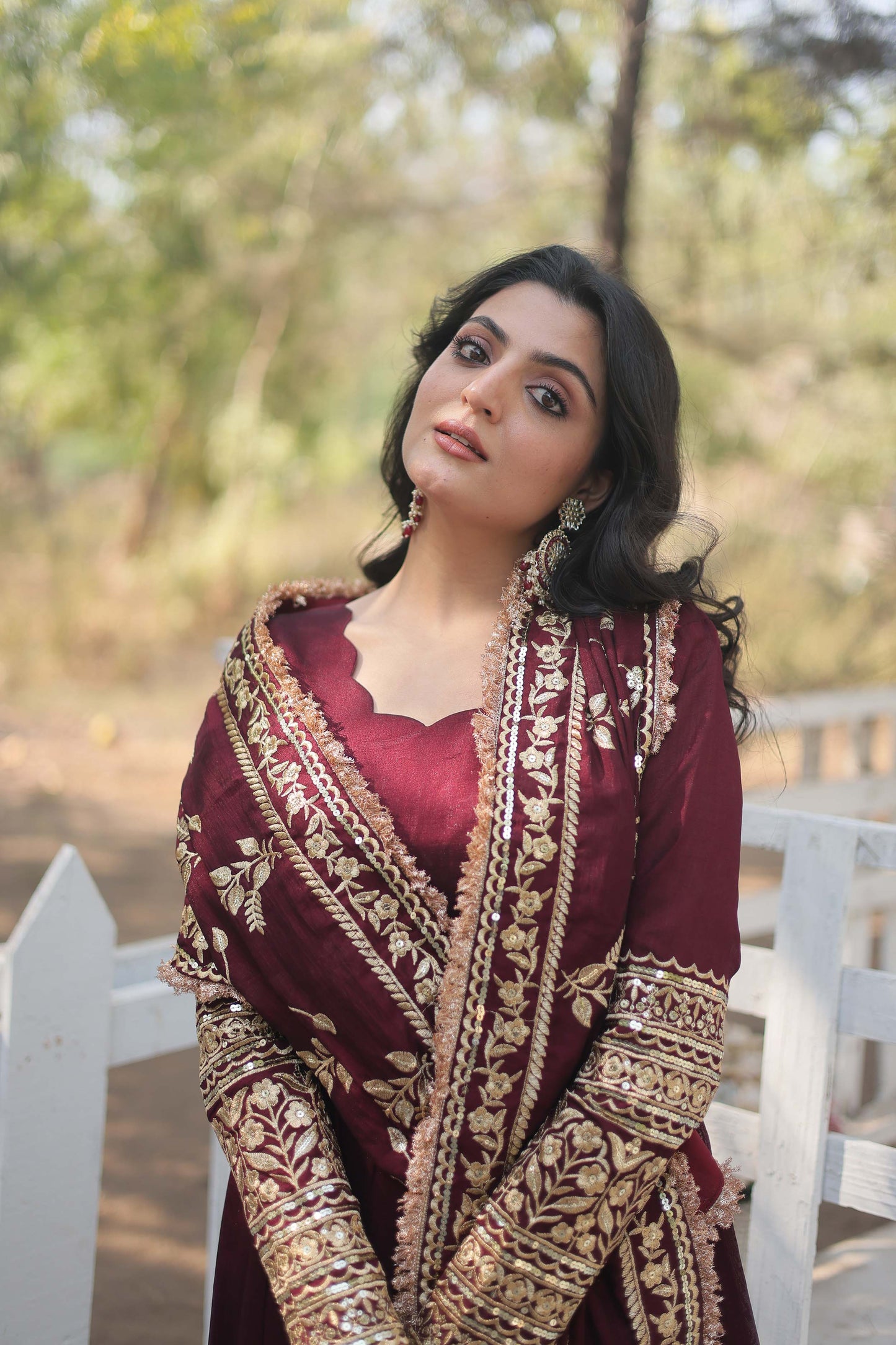 Premium Vichitra Shimmer Anarkali Gown with Dupatta – Rich Sequins Embroidery & Fancy V-Neck