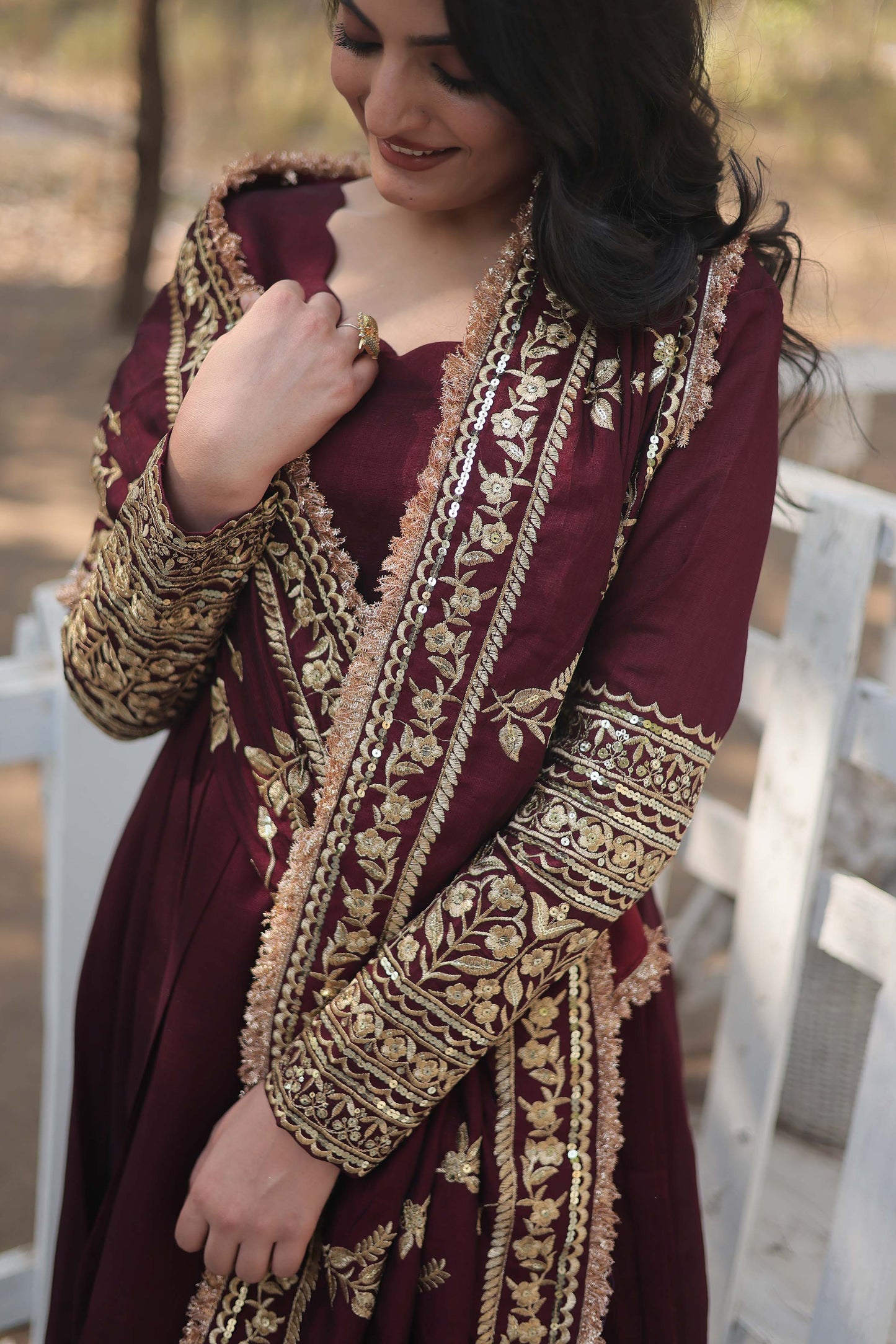 Premium Vichitra Shimmer Anarkali Gown with Dupatta – Rich Sequins Embroidery & Fancy V-Neck