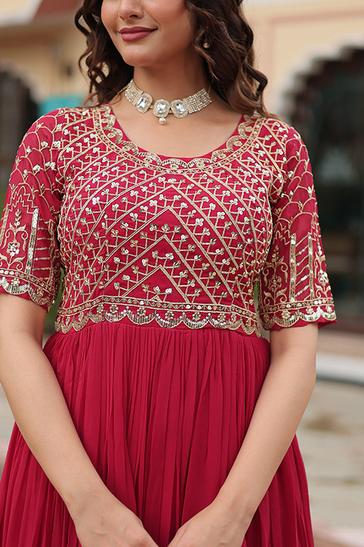 Premium Designer Readymade Gown – Faux Blooming with Zari & Sequins Embroidery