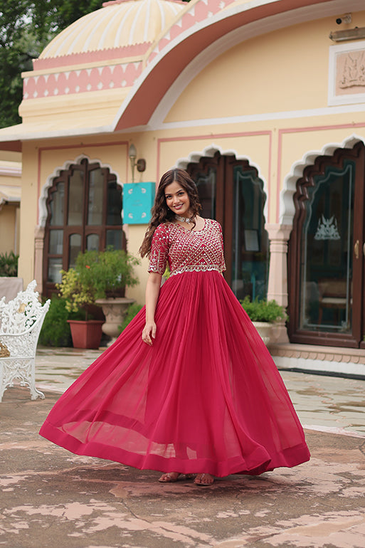 Premium Designer Readymade Gown – Faux Blooming with Zari & Sequins Embroidery