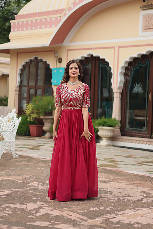 Premium Designer Readymade Gown – Faux Blooming with Zari & Sequins Embroidery
