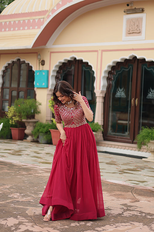 Premium Designer Readymade Gown – Faux Blooming with Zari & Sequins Embroidery