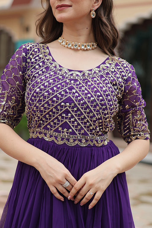 Premium Designer Readymade Gown – Faux Blooming with Zari & Sequins Embroidery