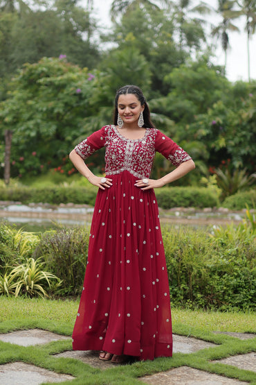 Premium Designer Readymade Gown – Faux Blooming with Zari & Sequins Embroidery