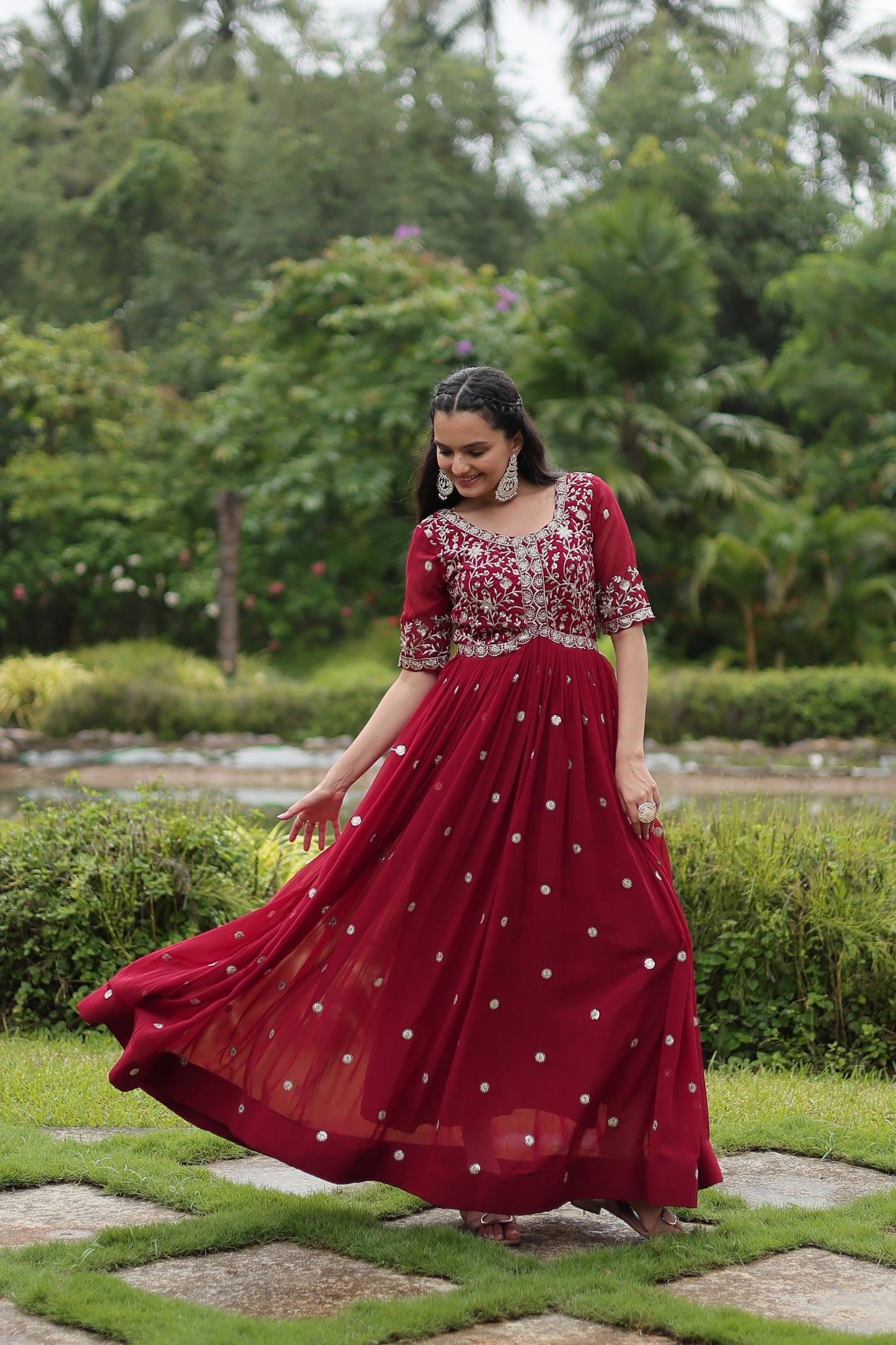 Premium Designer Readymade Gown – Faux Blooming with Zari & Sequins Embroidery