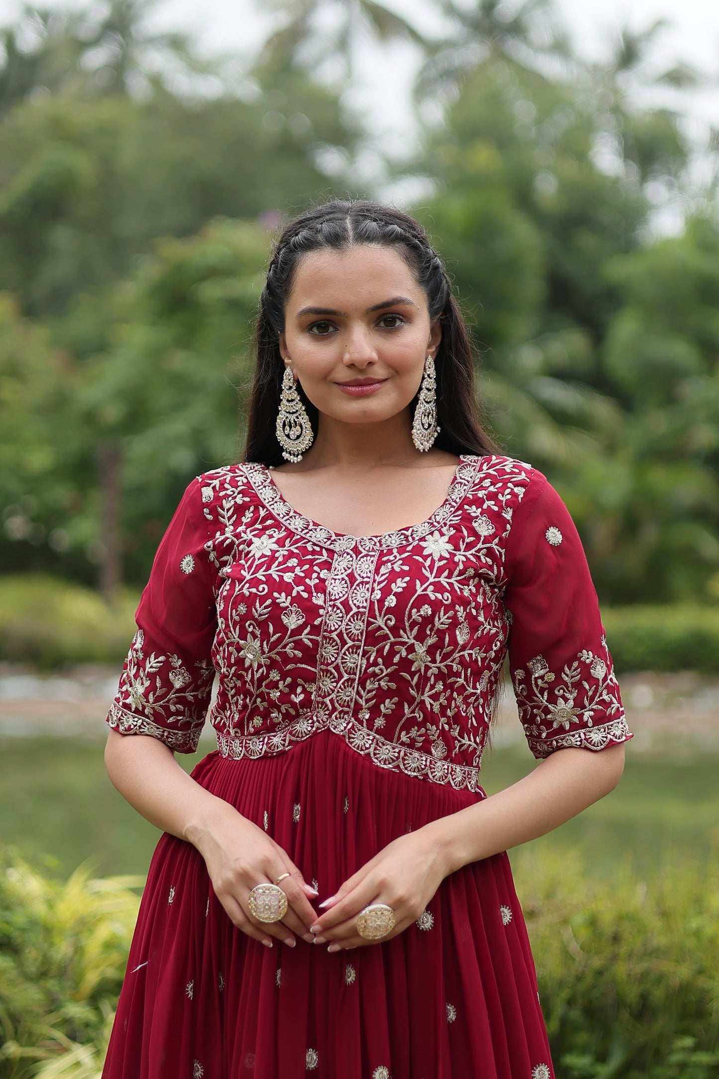 Premium Designer Readymade Gown – Faux Blooming with Zari & Sequins Embroidery
