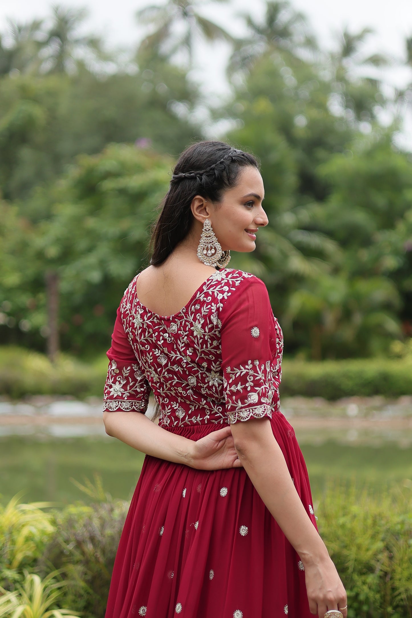 Premium Designer Readymade Gown – Faux Blooming with Zari & Sequins Embroidery