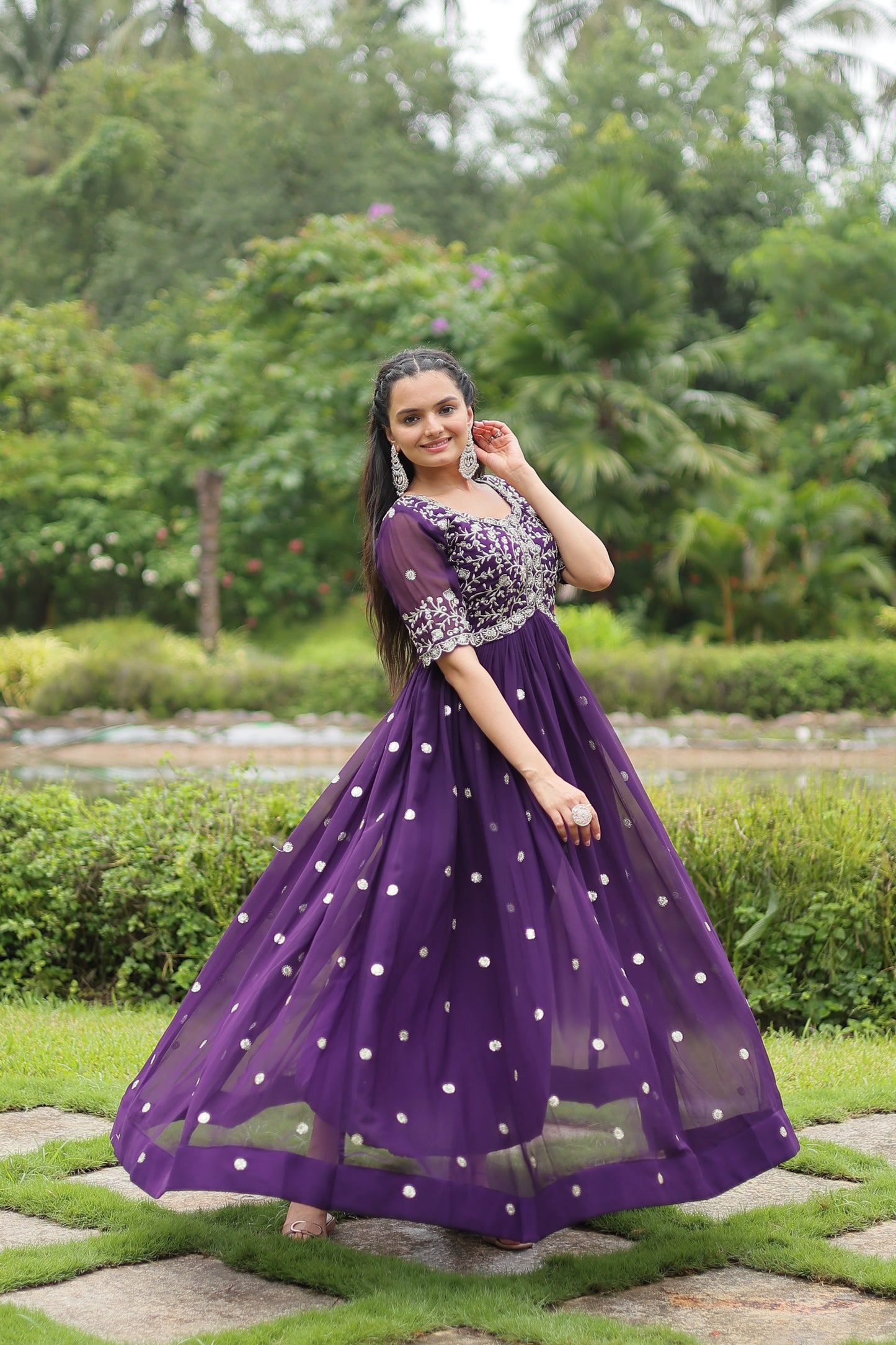 Premium Designer Readymade Gown – Faux Blooming with Zari & Sequins Embroidery
