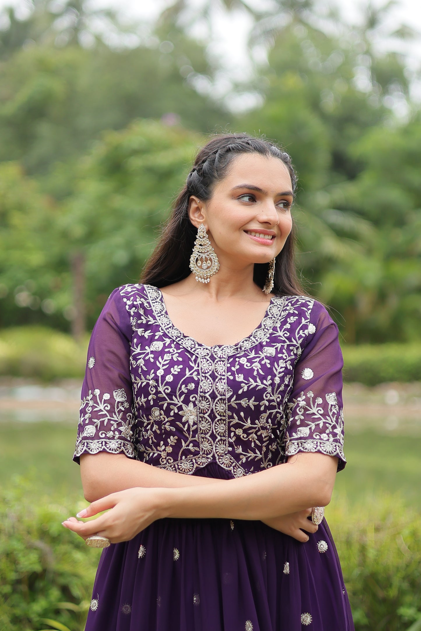 Premium Designer Readymade Gown – Faux Blooming with Zari & Sequins Embroidery